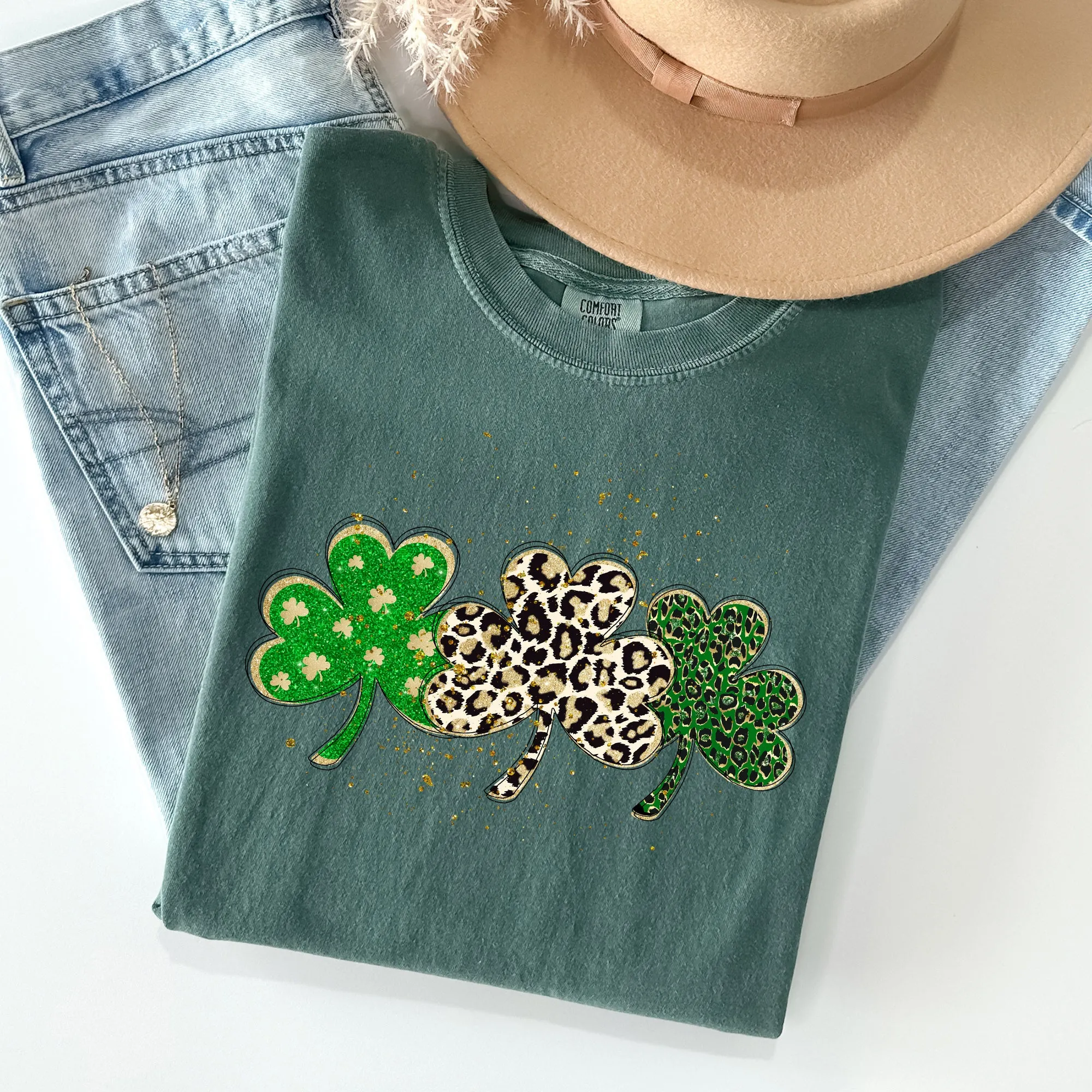 Leopard Print Shamrocks, St Patrick's Day Comfort Colors Tshirt sold by Refinery Number One product image thumbnail 4