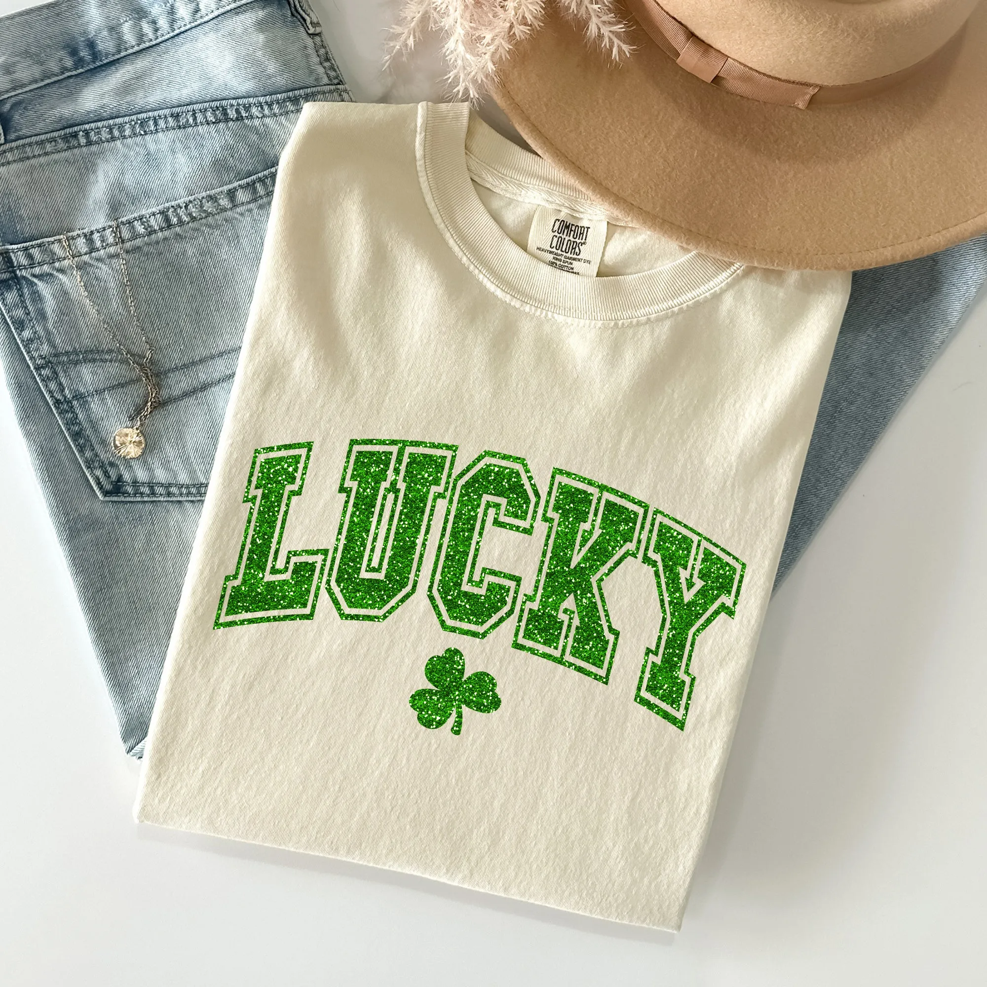 Lucky Glitter Shamrock St Patrick's Day Vintage Shamrock Motifs Comfort Colors Tee sold by Refinery Number One