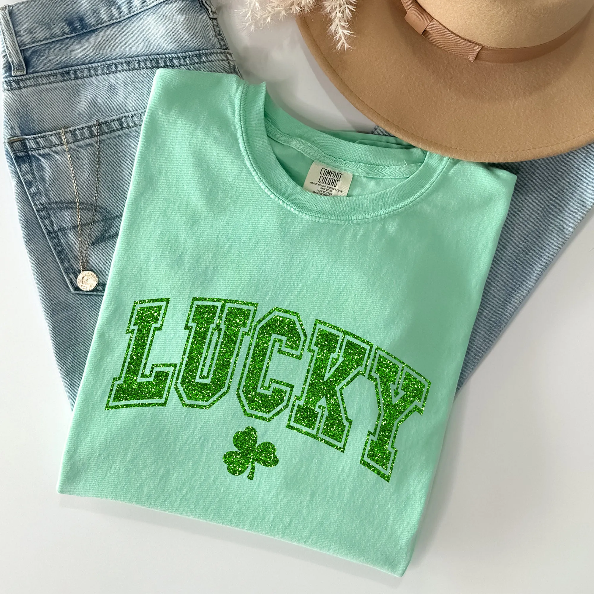 Lucky Glitter Shamrock St Patrick's Day Vintage Shamrock Motifs Comfort Colors Tee sold by Refinery Number One product image thumbnail 3