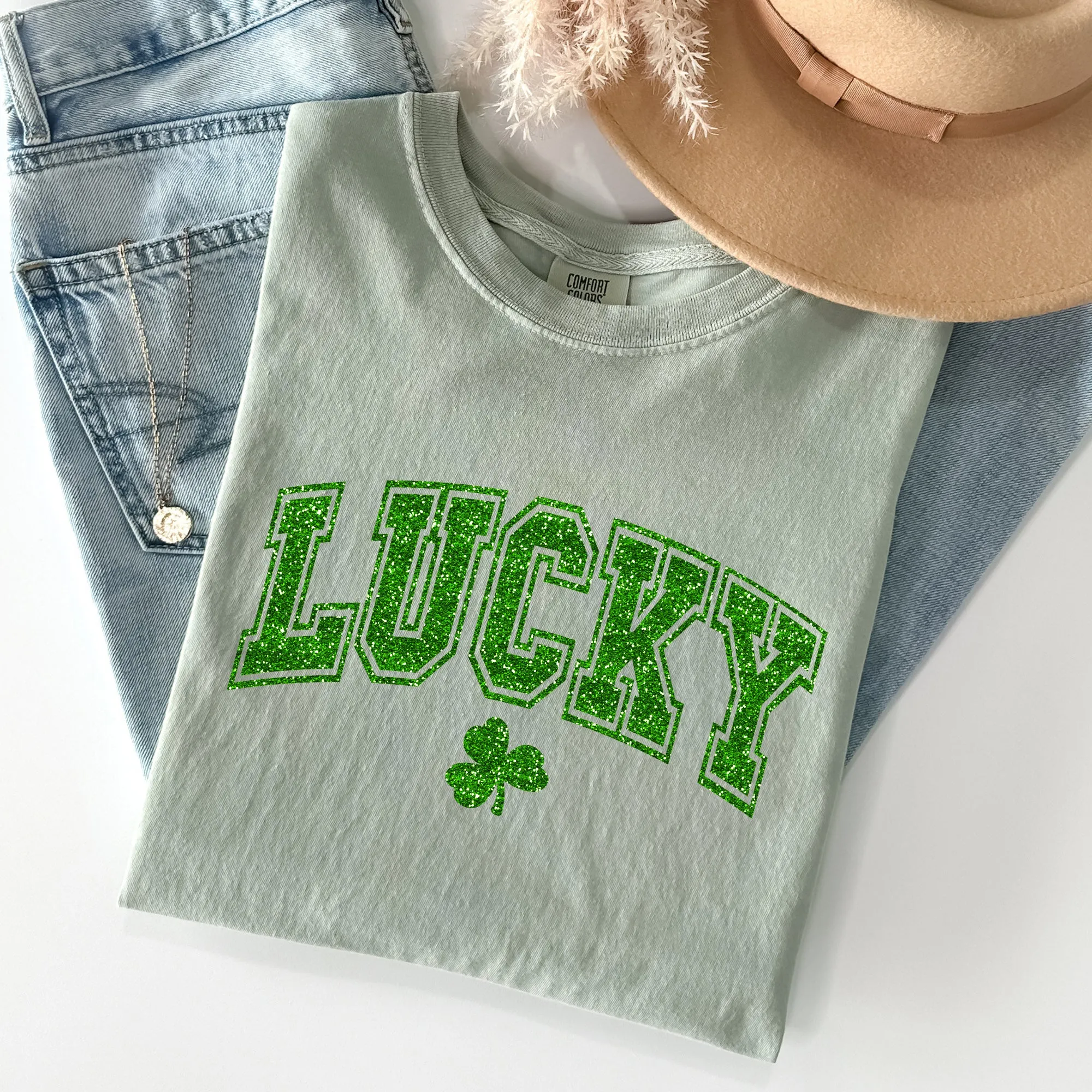 Lucky Glitter Shamrock St Patrick's Day Vintage Shamrock Motifs Comfort Colors Tee sold by Refinery Number One product image thumbnail 4