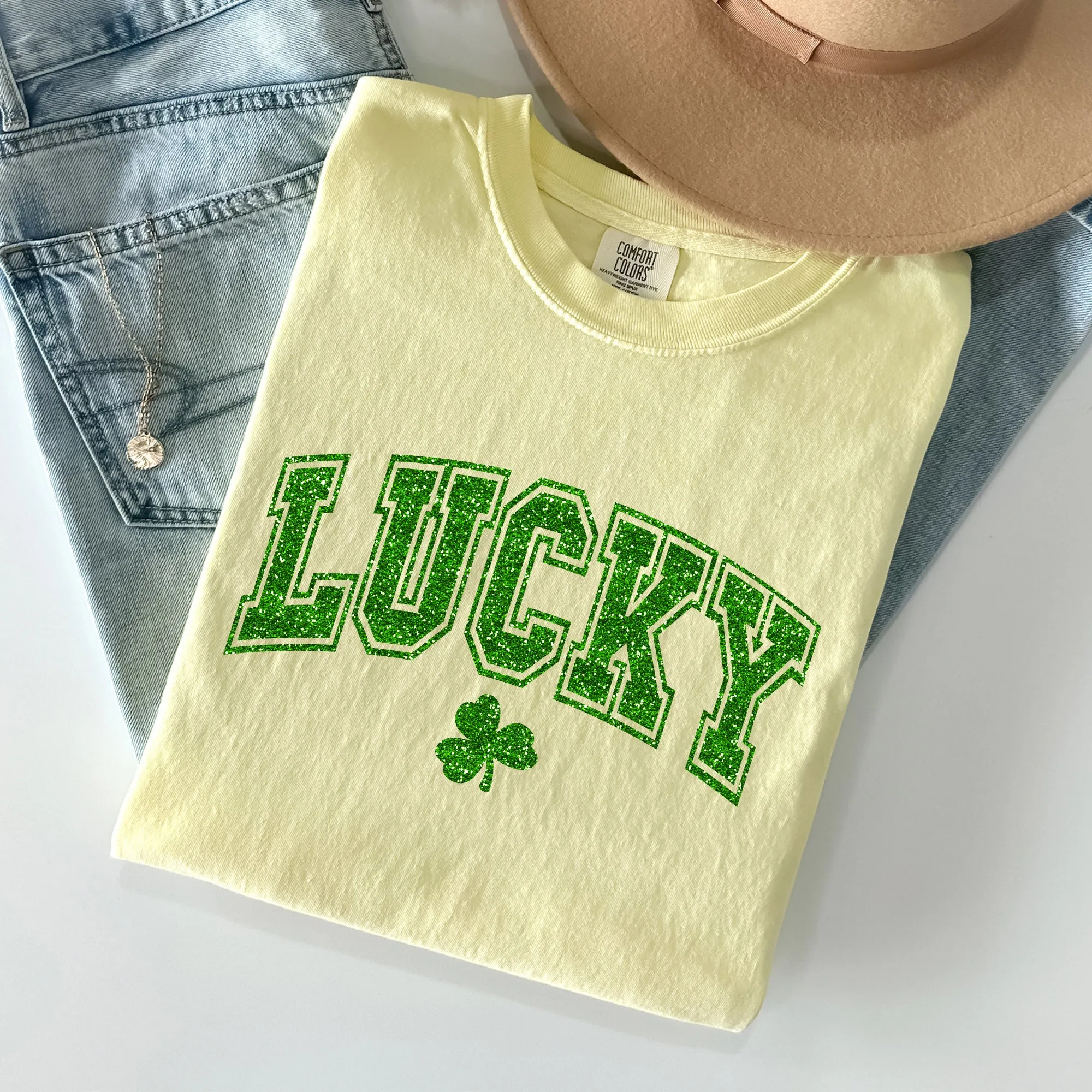 Lucky Glitter Shamrock St Patrick's Day Vintage Shamrock Motifs Comfort Colors Tee sold by Refinery Number One product image thumbnail 5