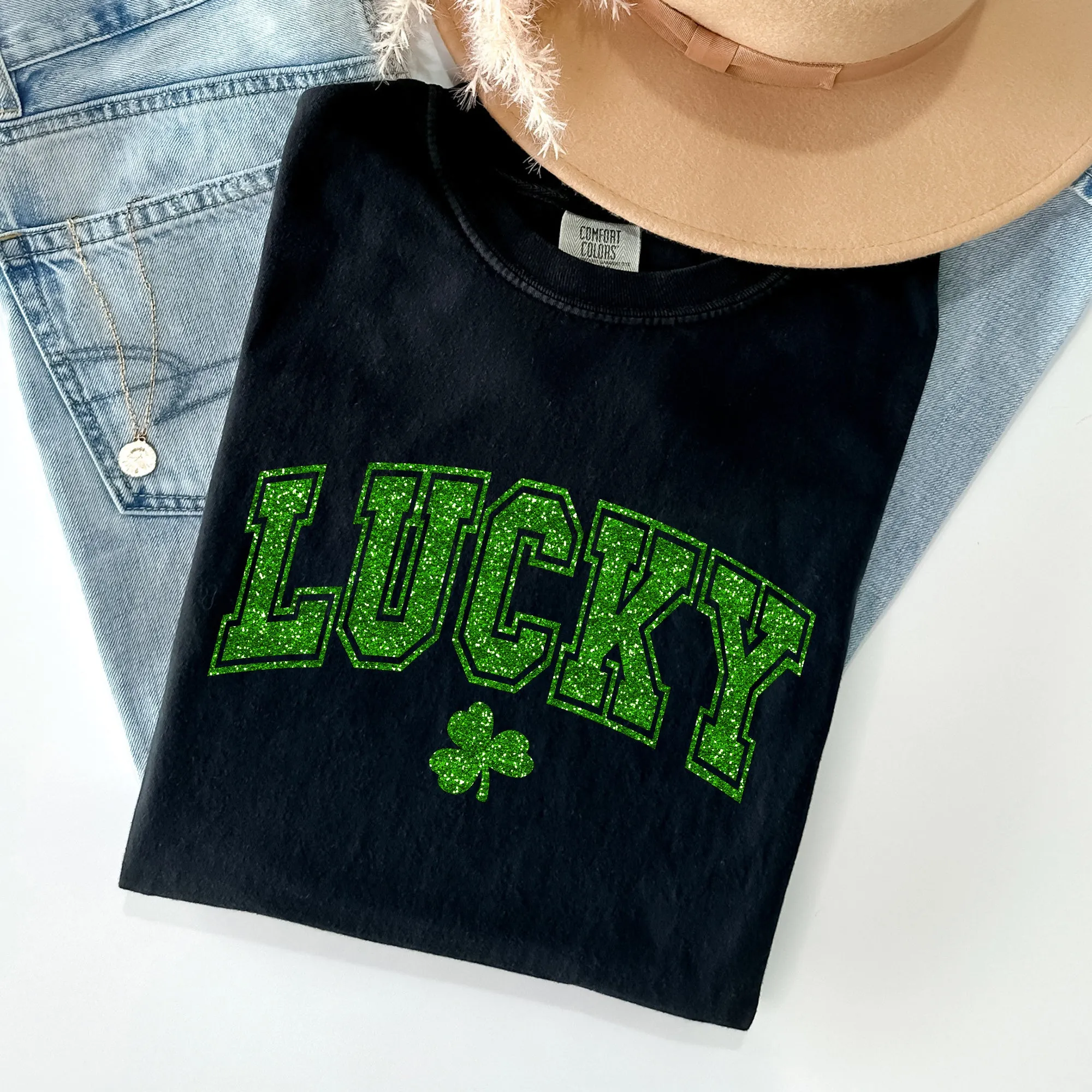 Lucky Glitter Shamrock St Patrick's Day Vintage Shamrock Motifs Comfort Colors Tee sold by Refinery Number One product image thumbnail 2