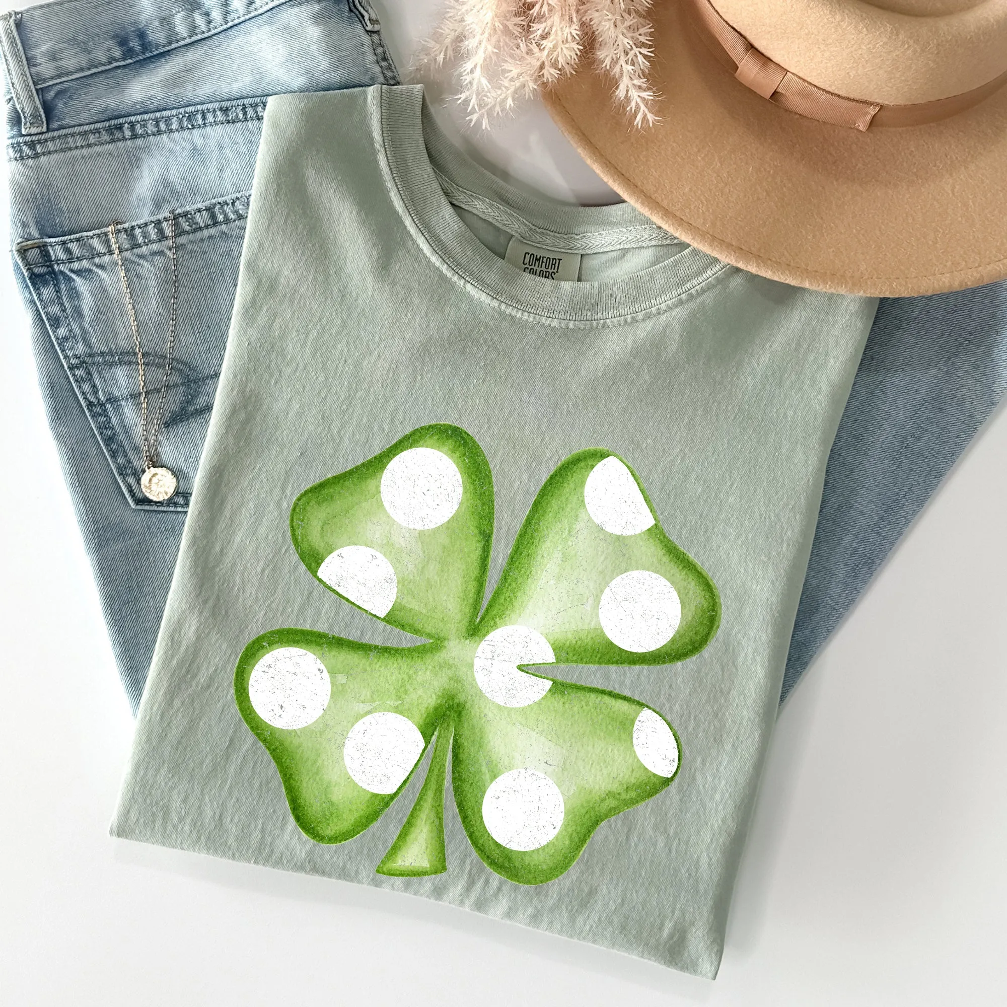 Polka Dot Shamrock, Retro, Vintage, St Patrick's Day Comfort Colors Tshirt sold by Refinery Number One product image thumbnail 3