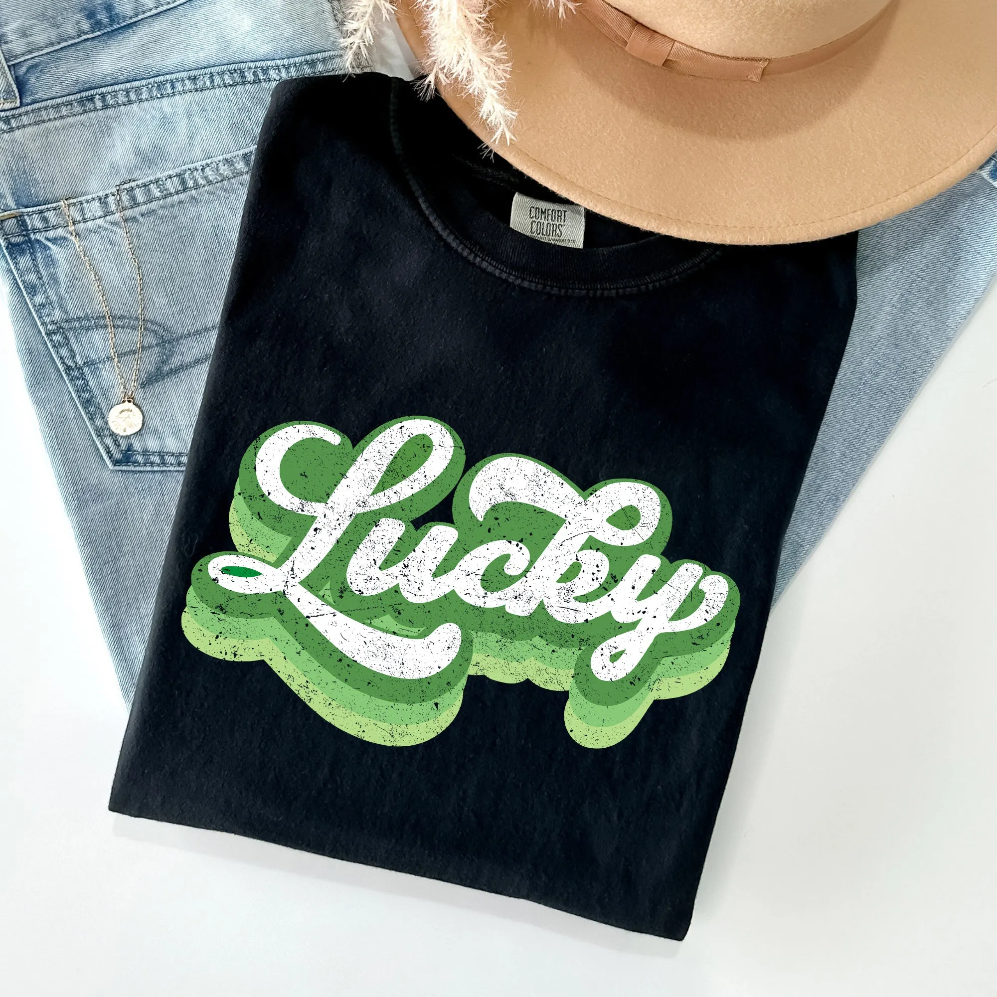 Retro Lucky, Vintage Style, St Patrick's Day Comfort Colors Tshirt sold by Refinery Number One product image thumbnail 4