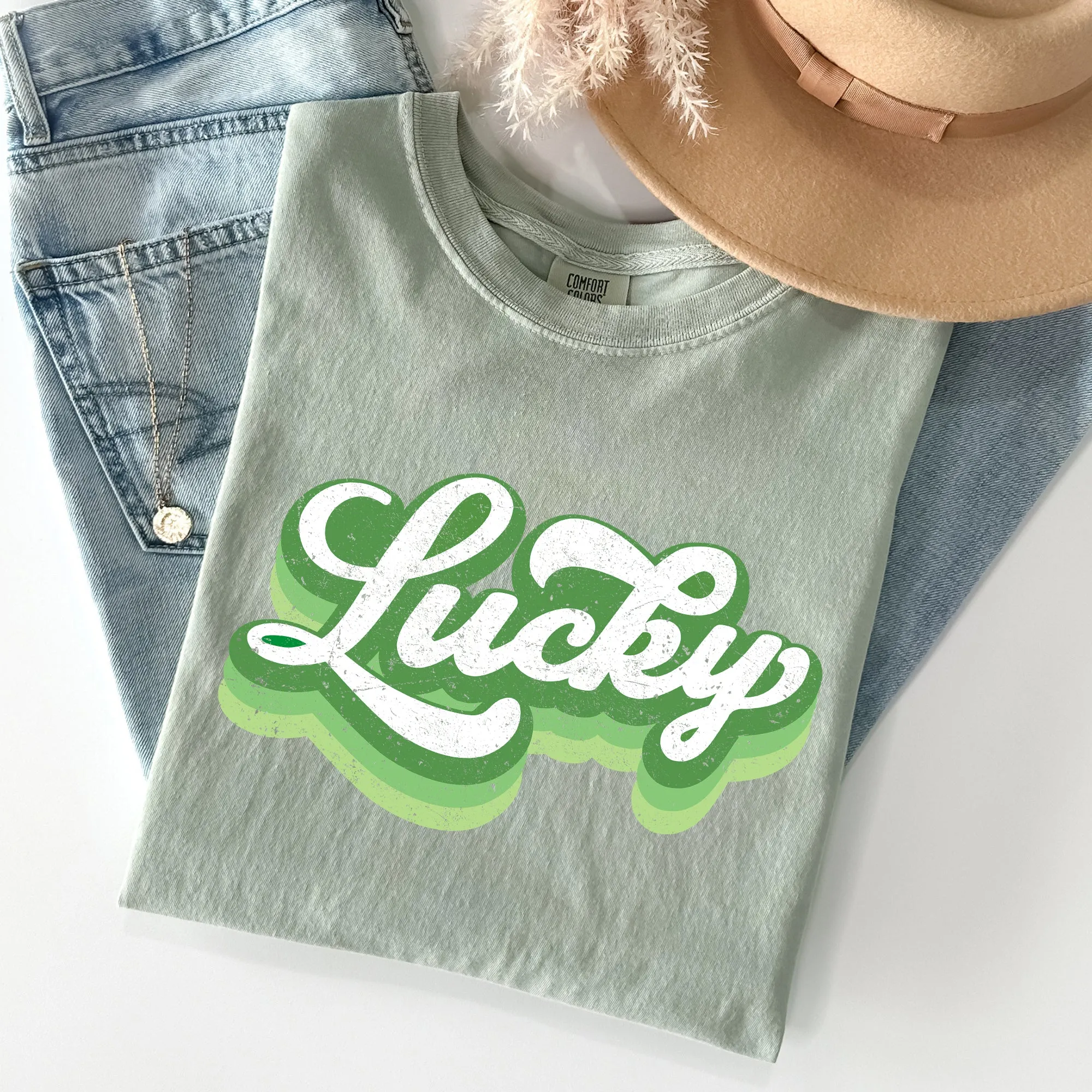 Retro Lucky, Vintage Style, St Patrick's Day Comfort Colors Tshirt sold by Refinery Number One product image thumbnail 3