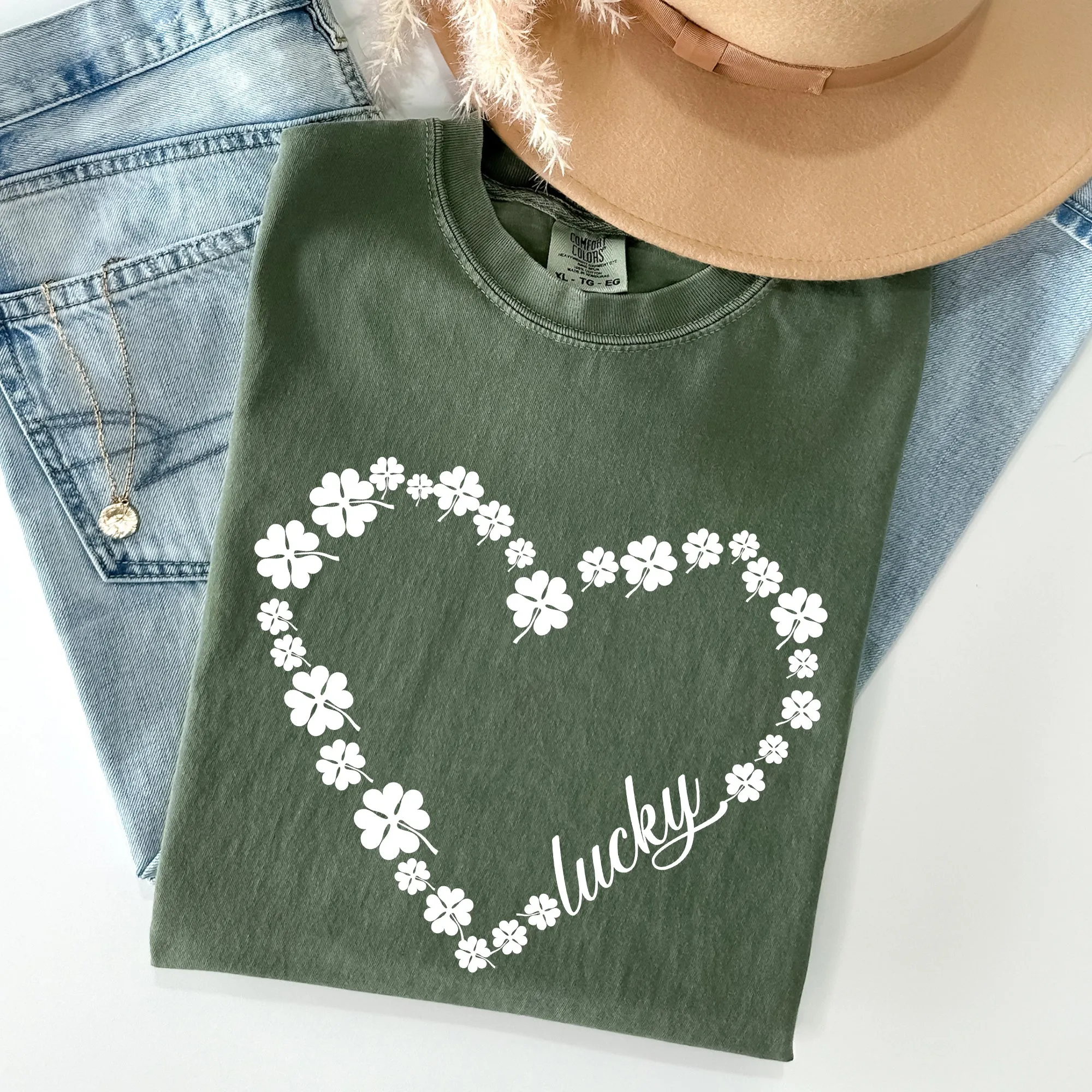 Shamrock Heart Lucky St Patrick's Day Vintage Shamrock Themed Comfort Colors Tee sold by Refinery Number One product image thumbnail 4