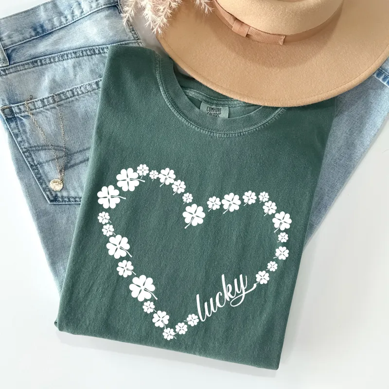 Shamrock Heart, Lucky, St Patrick's Day Comfort Colors Tshirt sold by Refinery Number One