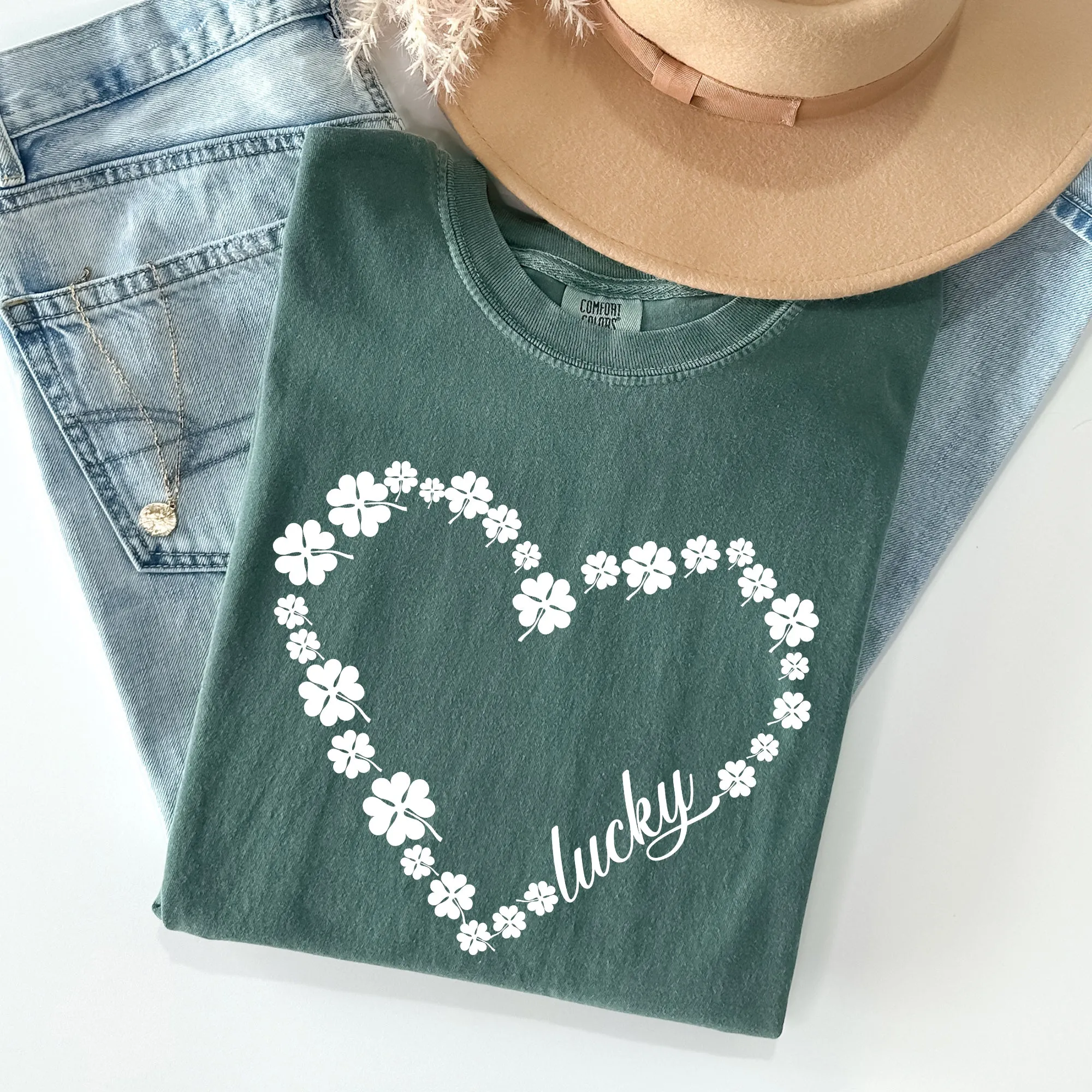 Shamrock Heart Lucky St Patrick's Day Vintage Shamrock Themed Comfort Colors Tee sold by Refinery Number One