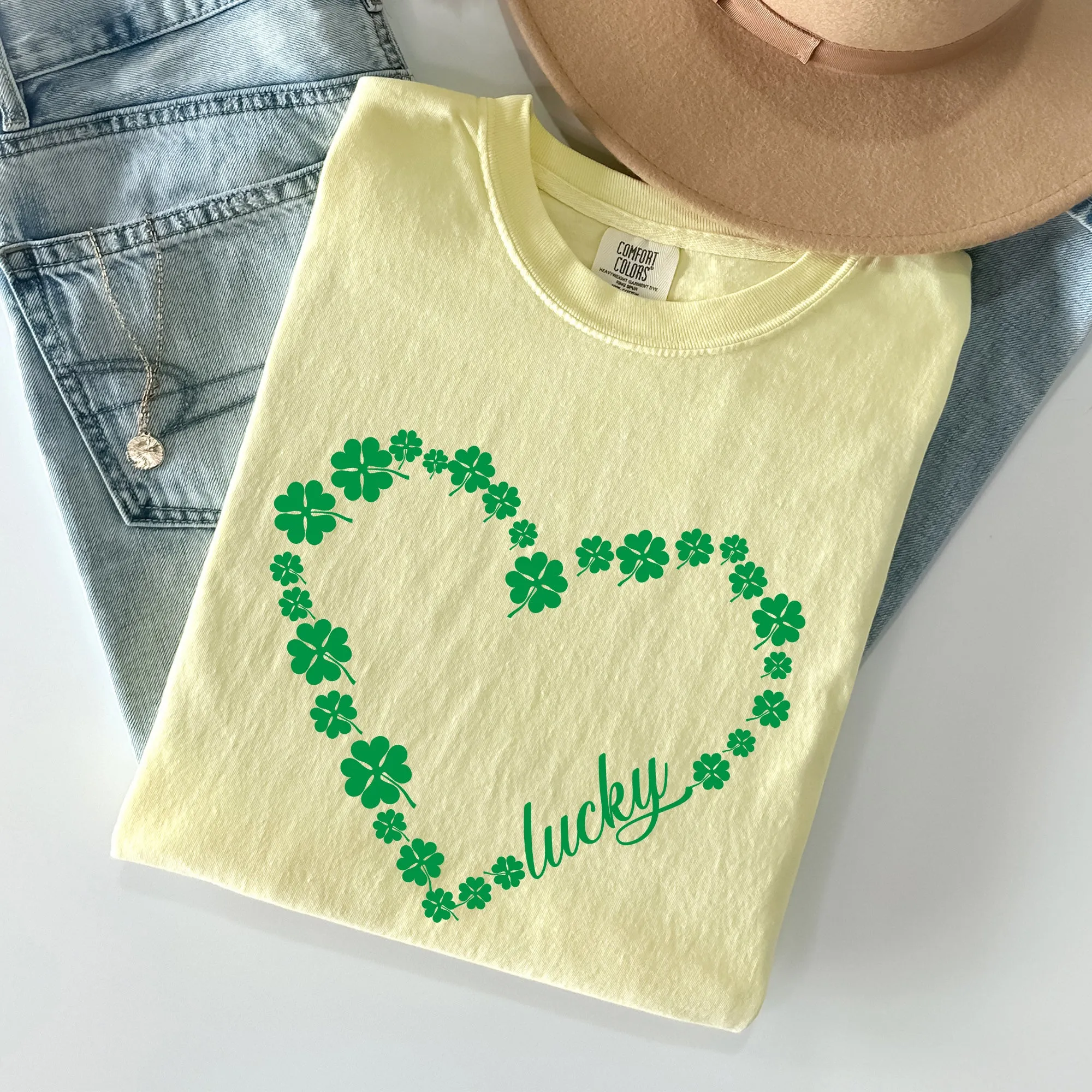 Shamrock Heart Lucky St Patrick's Day Vintage Shamrock Themed Comfort Colors Tee sold by Refinery Number One product image thumbnail 5