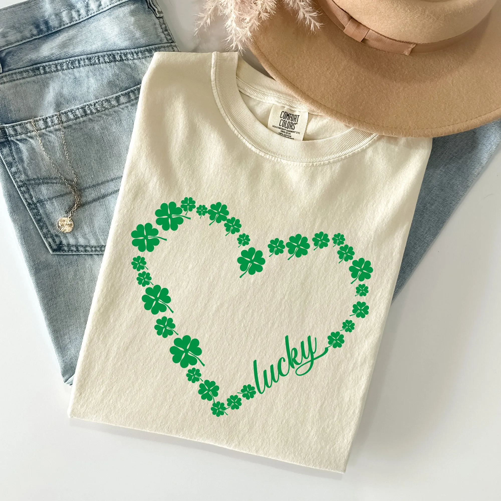 Shamrock Heart Lucky St Patrick's Day Vintage Shamrock Themed Comfort Colors Tee sold by Refinery Number One product image thumbnail 2