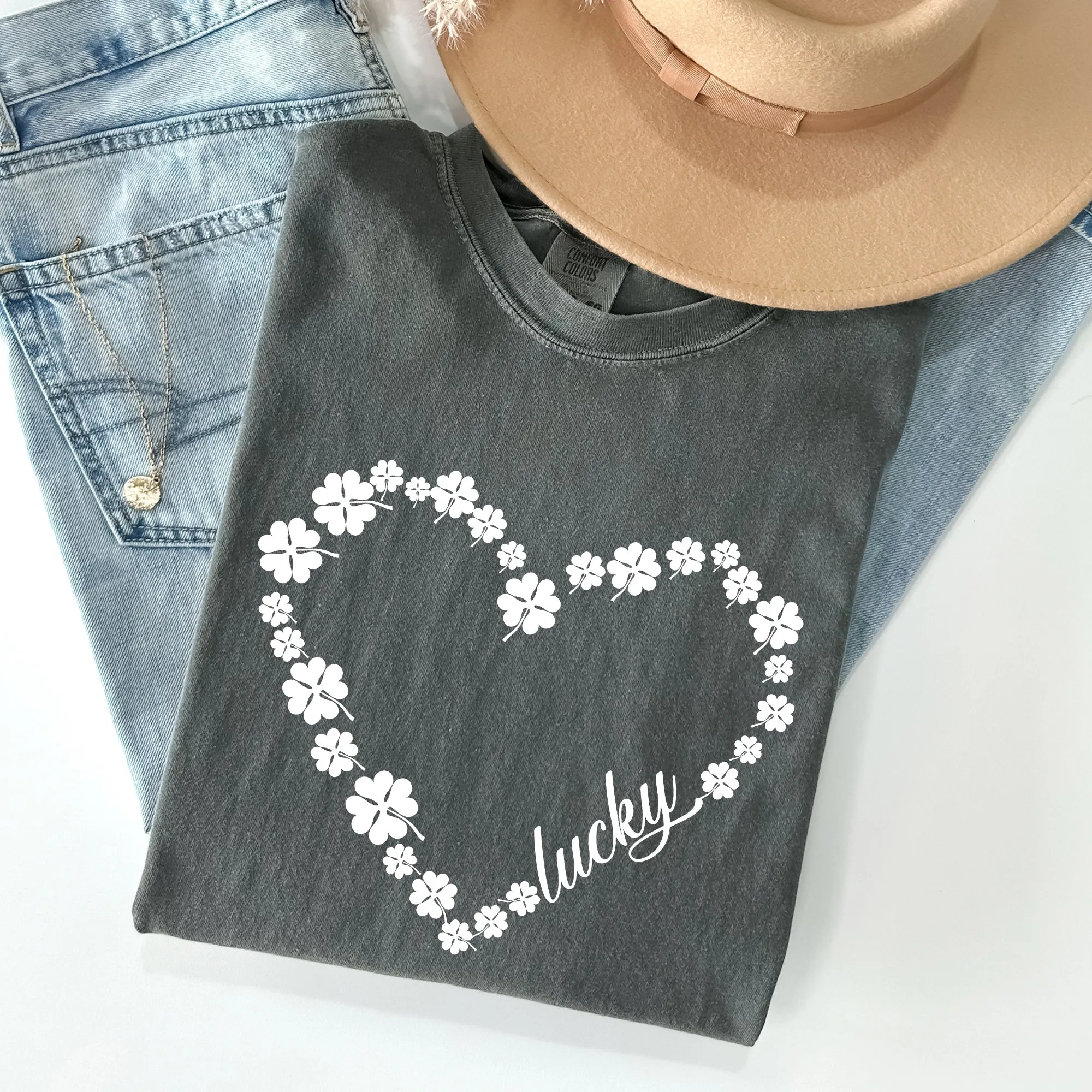 Shamrock Heart Lucky St Patrick's Day Vintage Shamrock Themed Comfort Colors Tee sold by Refinery Number One product image thumbnail 3