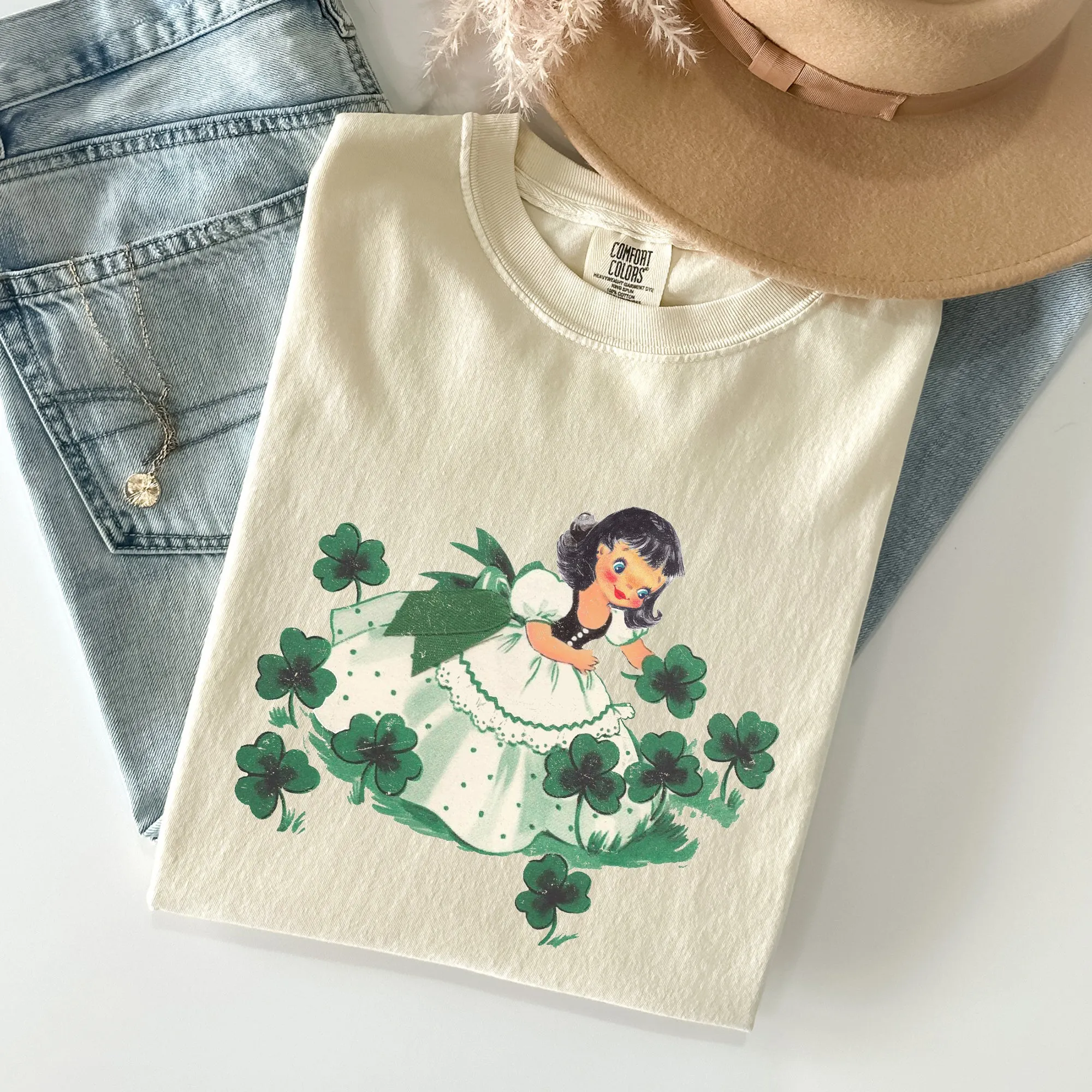 Vintage Clover Girl, Irish, Shamrocks, St Patrick's Day Comfort Colors Tshirt sold by Refinery Number One product image thumbnail 2