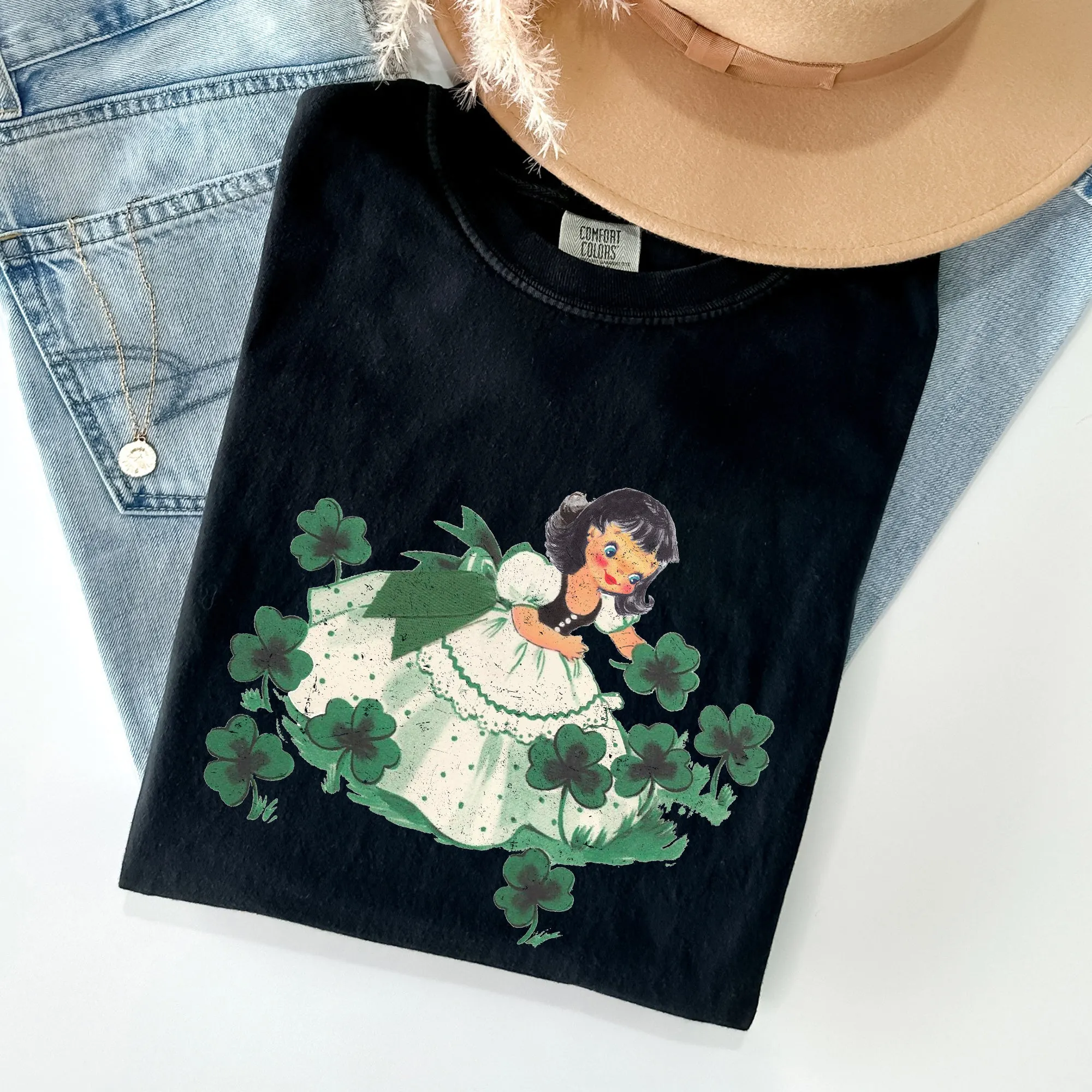 Vintage Clover Girl, Irish, Shamrocks, St Patrick's Day Comfort Colors Tshirt sold by Refinery Number One product image thumbnail 3