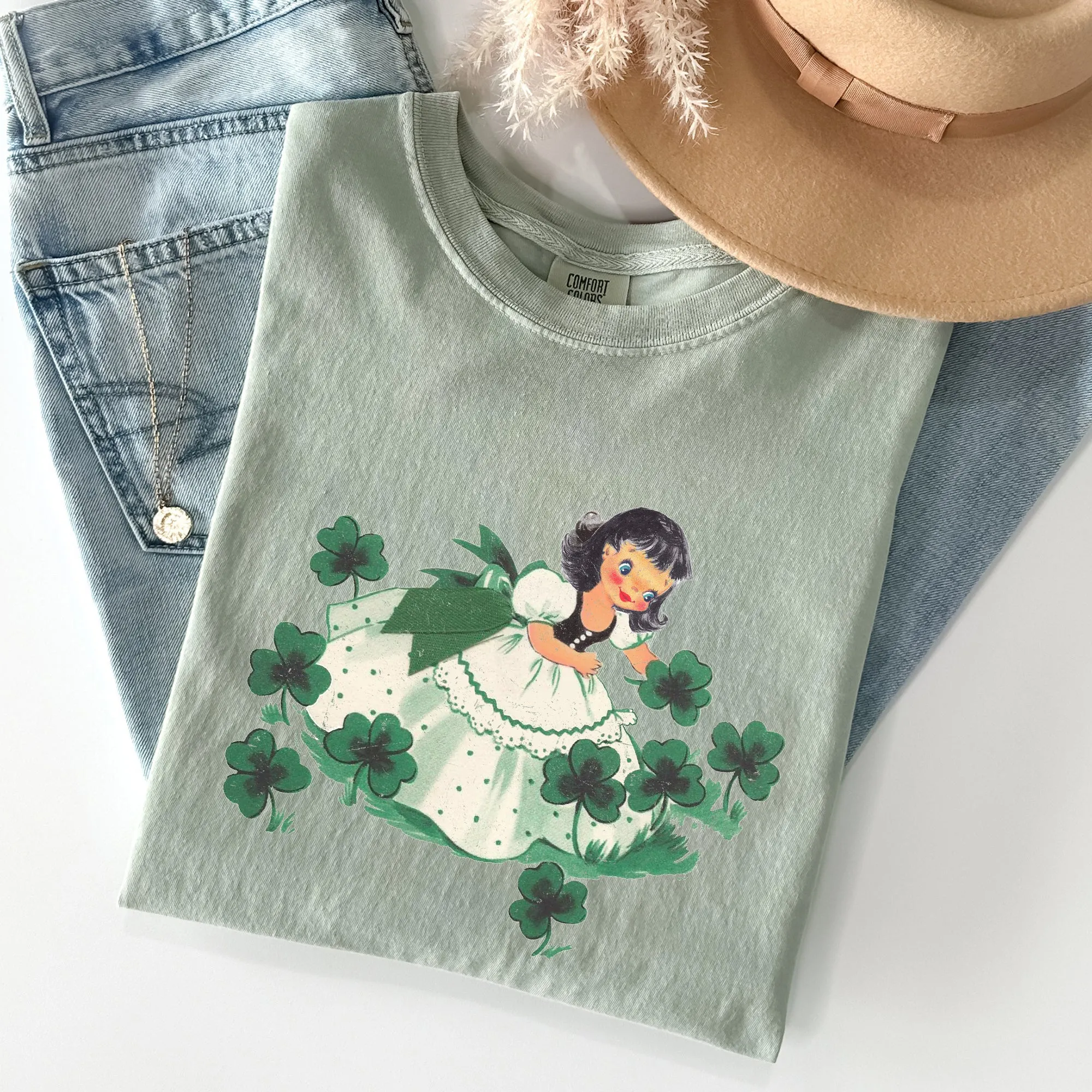 Vintage Clover Girl, Irish, Shamrocks, St Patrick's Day Comfort Colors Tshirt sold by Refinery Number One