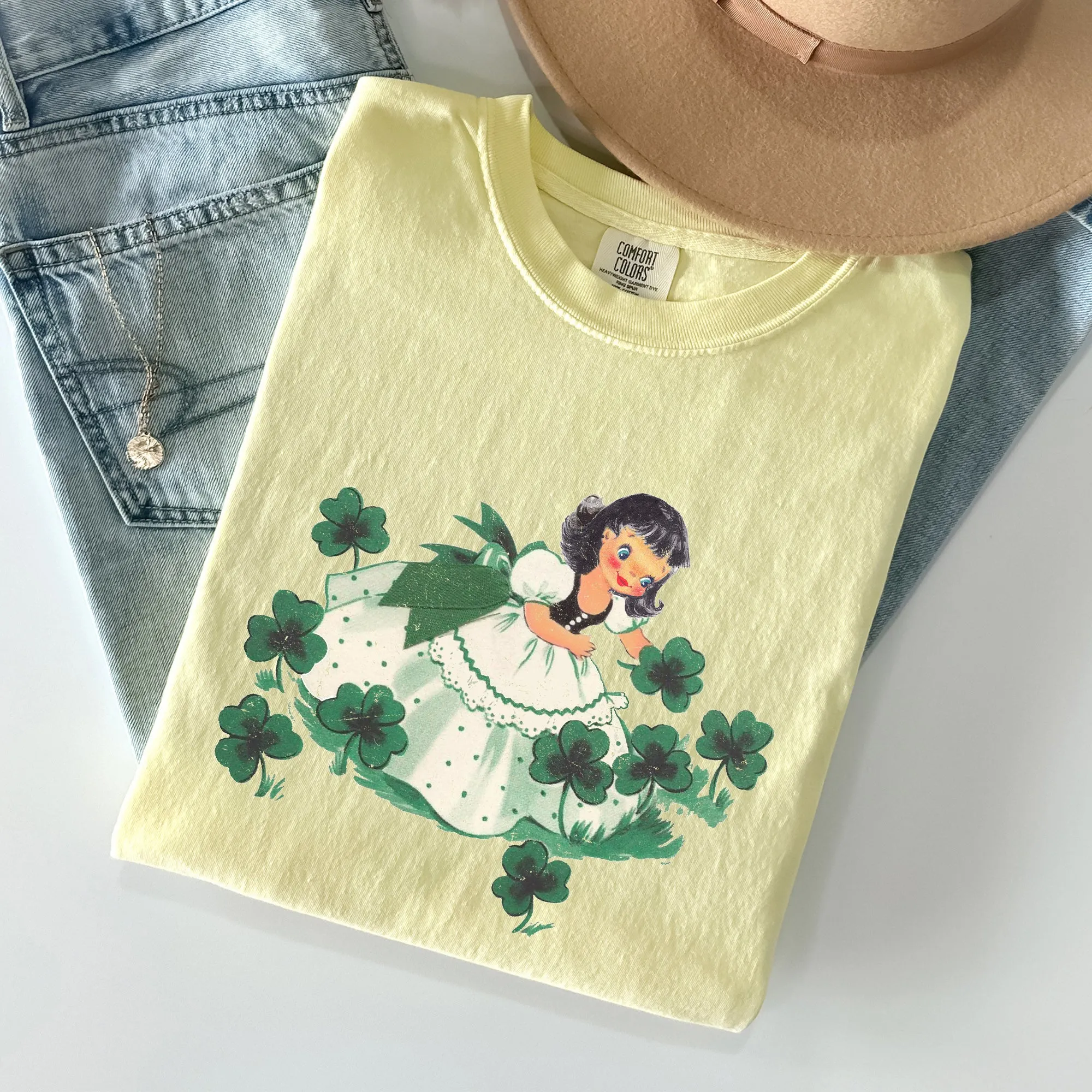 Vintage Clover Girl, Irish, Shamrocks, St Patrick's Day Comfort Colors Tshirt sold by Refinery Number One product image thumbnail 5