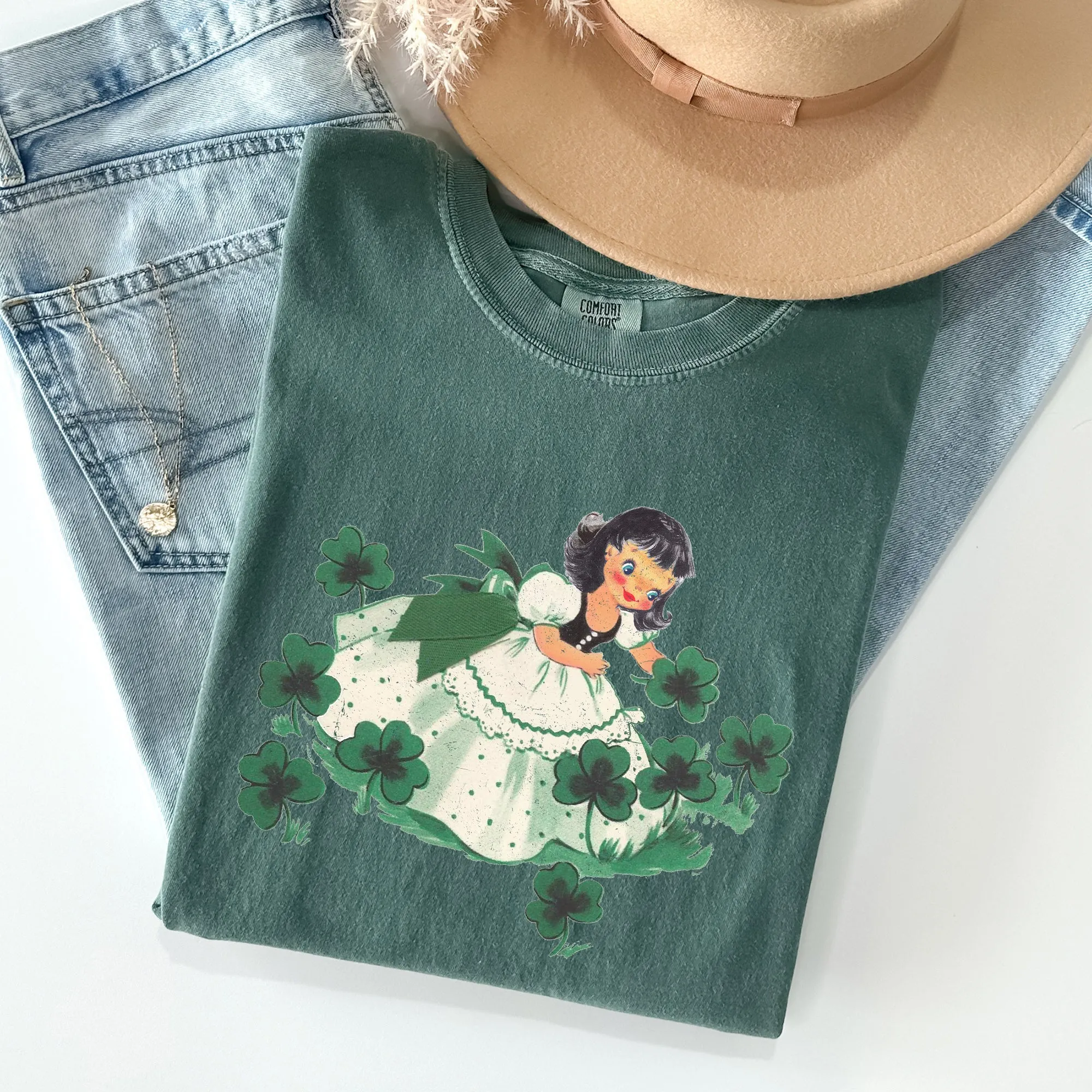 Vintage Clover Girl, Irish, Shamrocks, St Patrick's Day Comfort Colors Tshirt sold by Refinery Number One product image thumbnail 4
