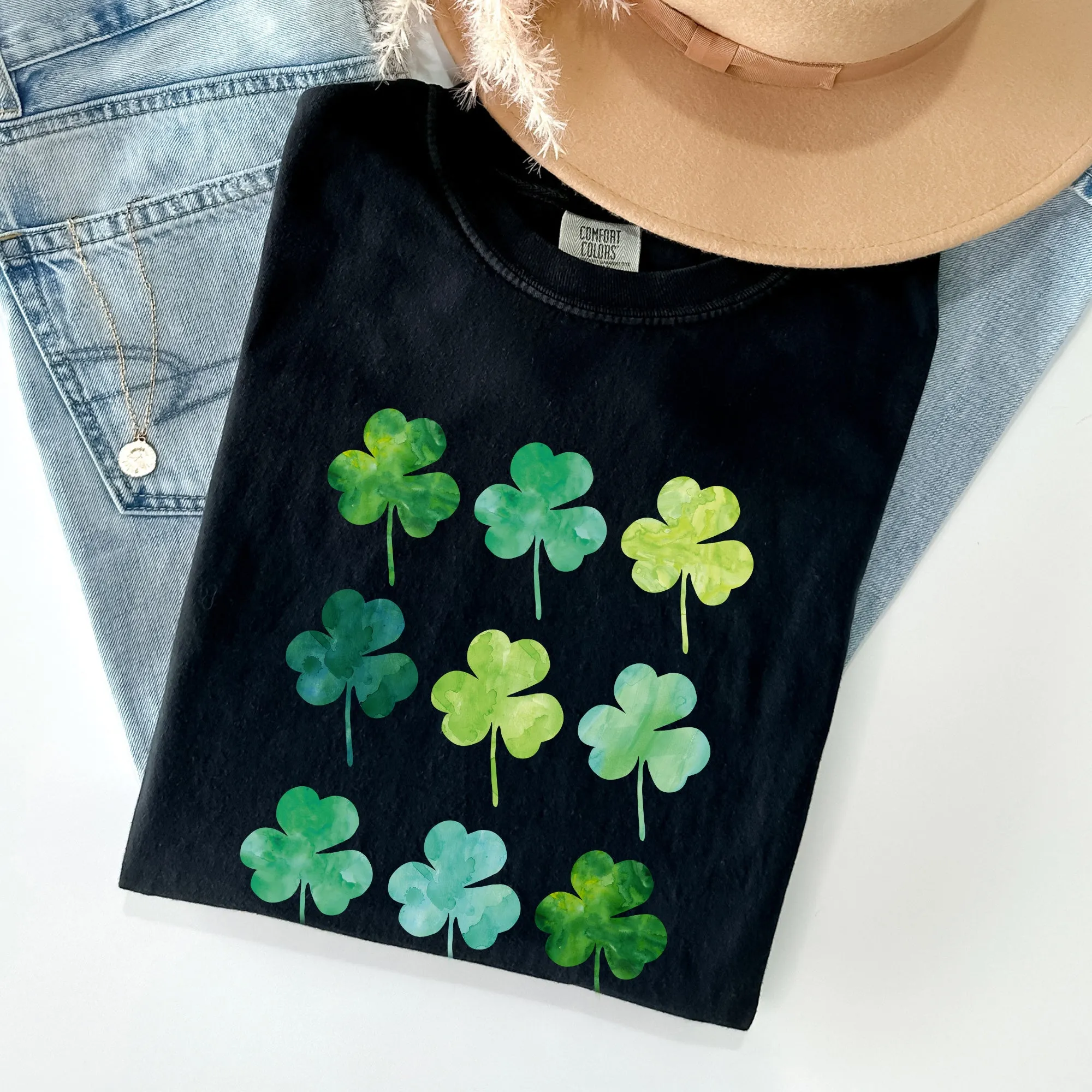 Watercolor Shamrocks In Rows, St Patrick's Day Comfort Colors Tshirt sold by Refinery Number One product image thumbnail 3