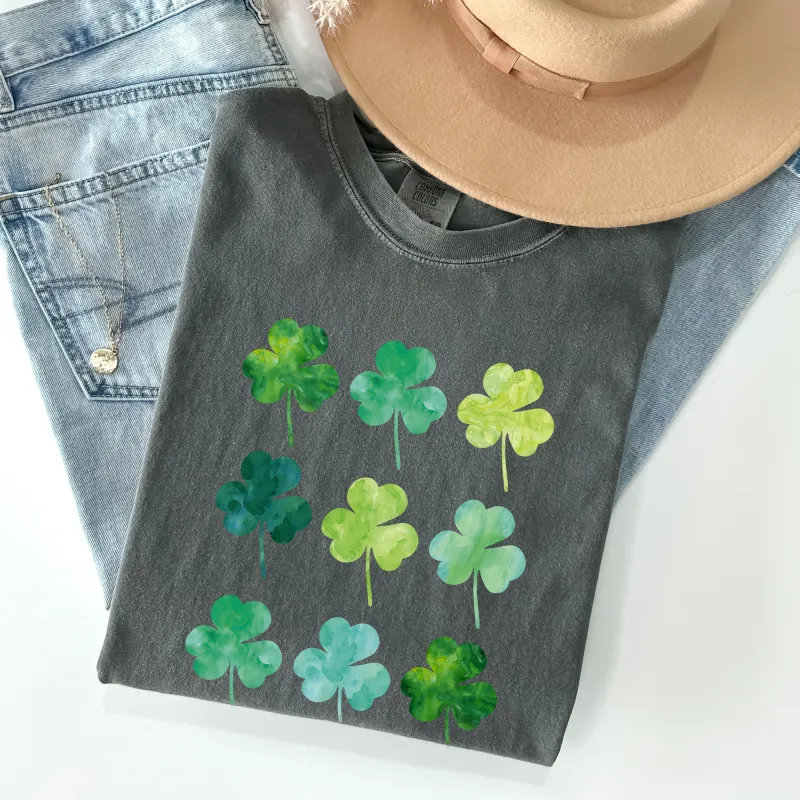 Watercolor Shamrocks In Rows, St Patrick's Day Comfort Colors Tshirt sold by Refinery Number One