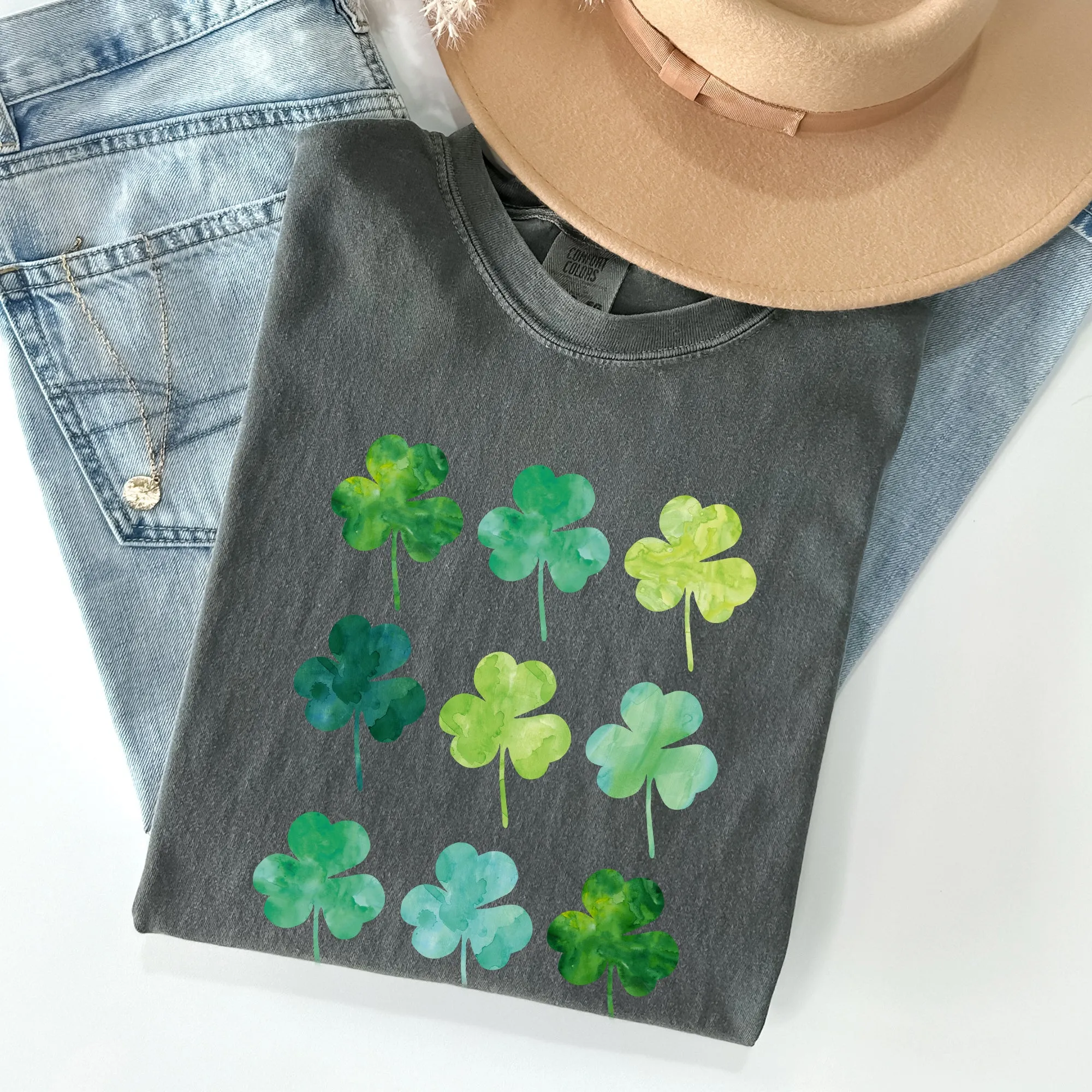Watercolor Shamrocks In Rows, St Patrick's Day Comfort Colors Tshirt sold by Refinery Number One