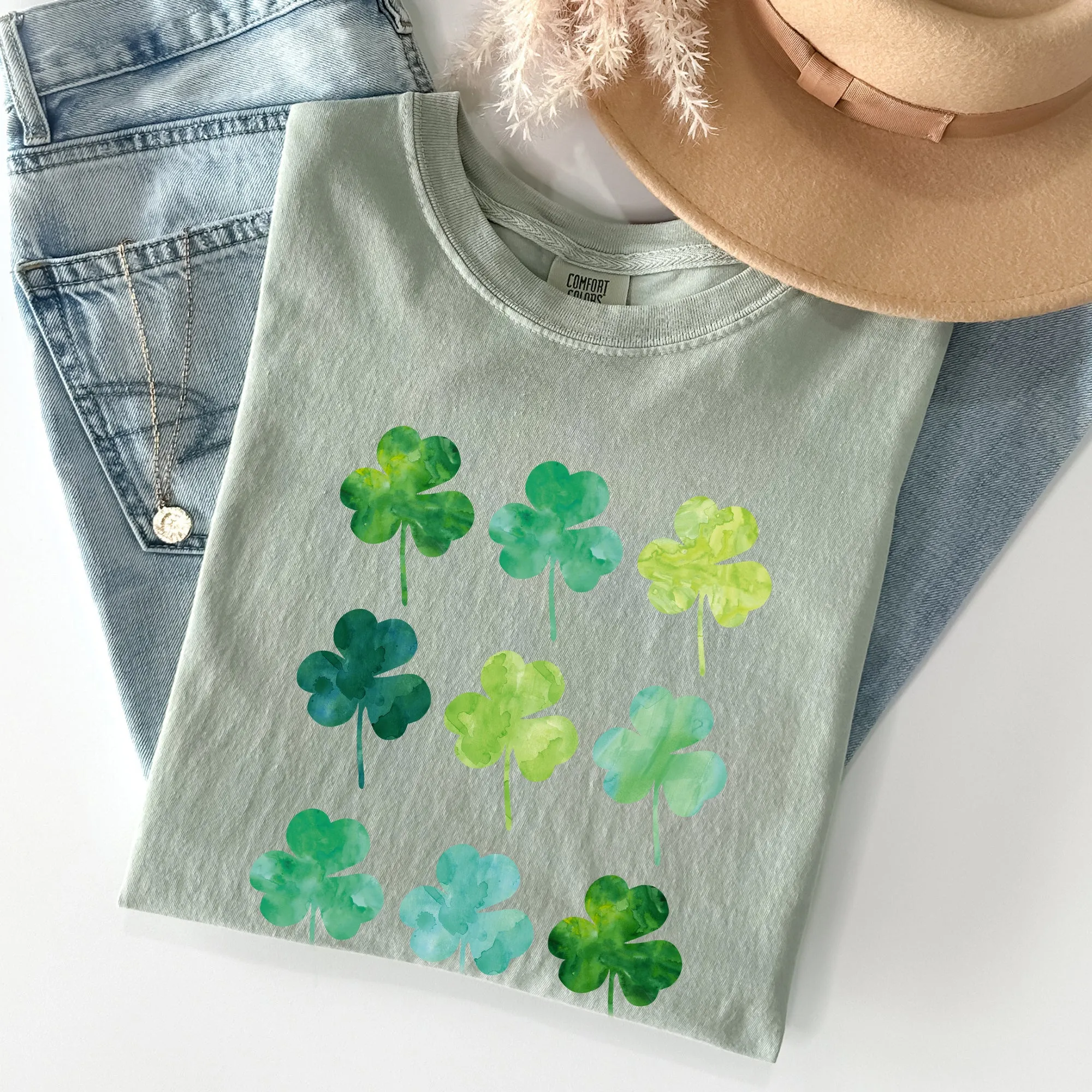 Watercolor Shamrocks In Rows, St Patrick's Day Comfort Colors Tshirt sold by Refinery Number One product image thumbnail 2