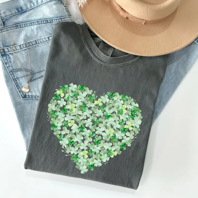 Watercolor Shamrocks, Heart, St Patrick's Day Comfort Colors Tshirt sold by Refinery Number One