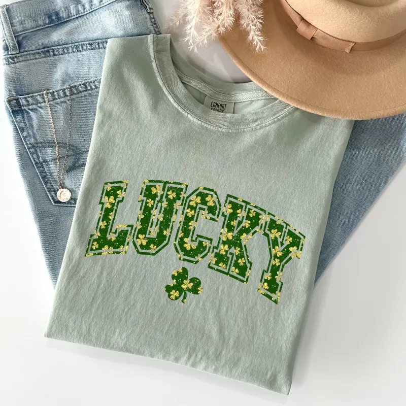 Lucky, Glitter Shamrock, Vintage St Patrick's Day Comfort Colors Tshirt sold by Refinery Number One