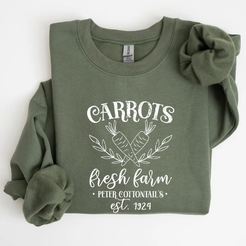 Farm Fresh Carrots, Peter Cottontail, Retro Farm Sign, Easter Sweatshirt sold by Refinery Number One