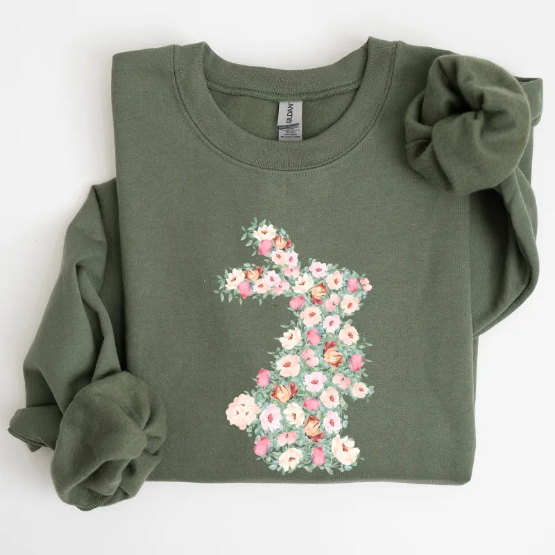 Floral Print Rabbit, Bunny, Easter Sweatshirt sold by Refinery Number One