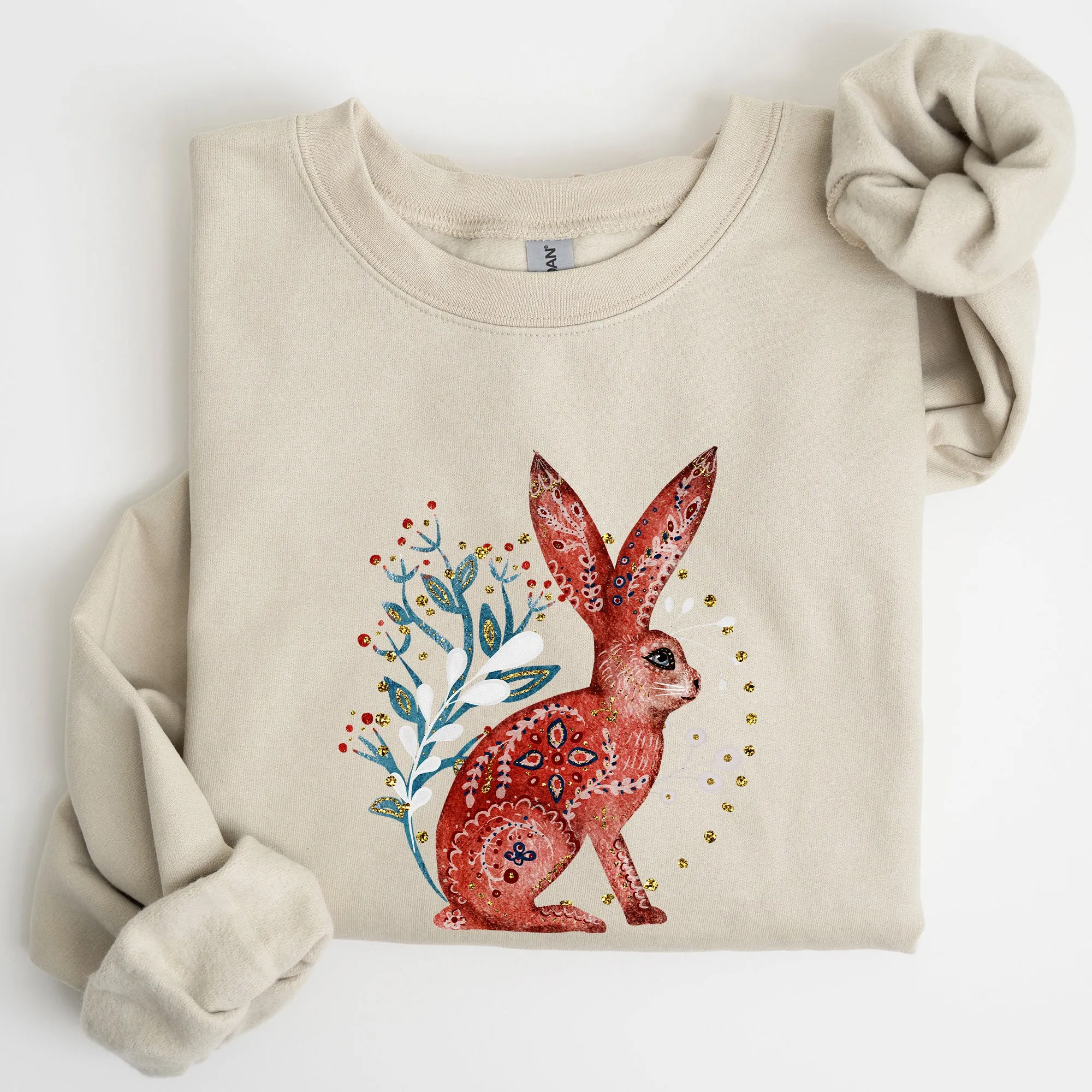 Folk Art Rabbit, Easter, Scandinavian Sweatshirt sold by Refinery Number One product image thumbnail 2