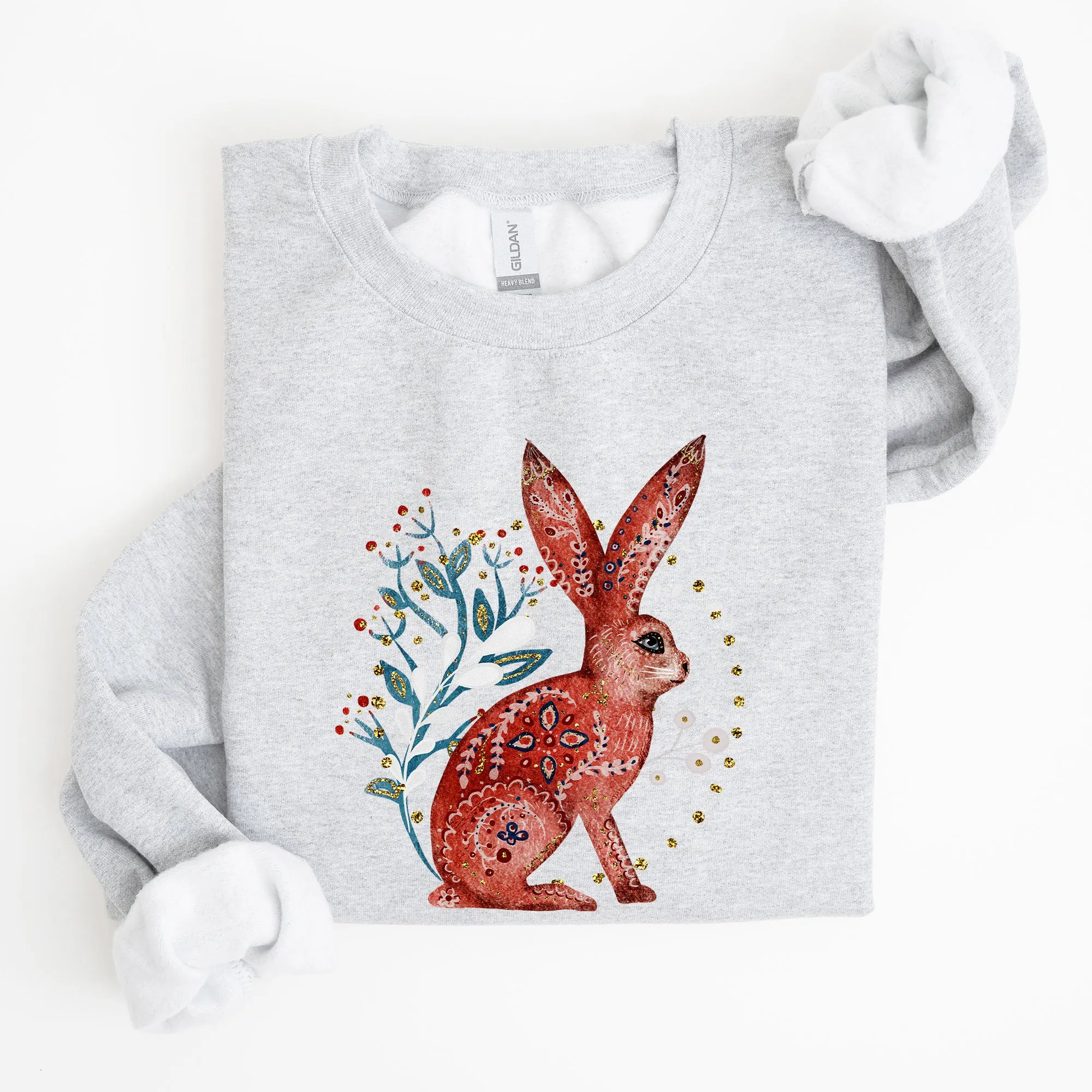 Folk Art Rabbit, Easter, Scandinavian Sweatshirt sold by Refinery Number One