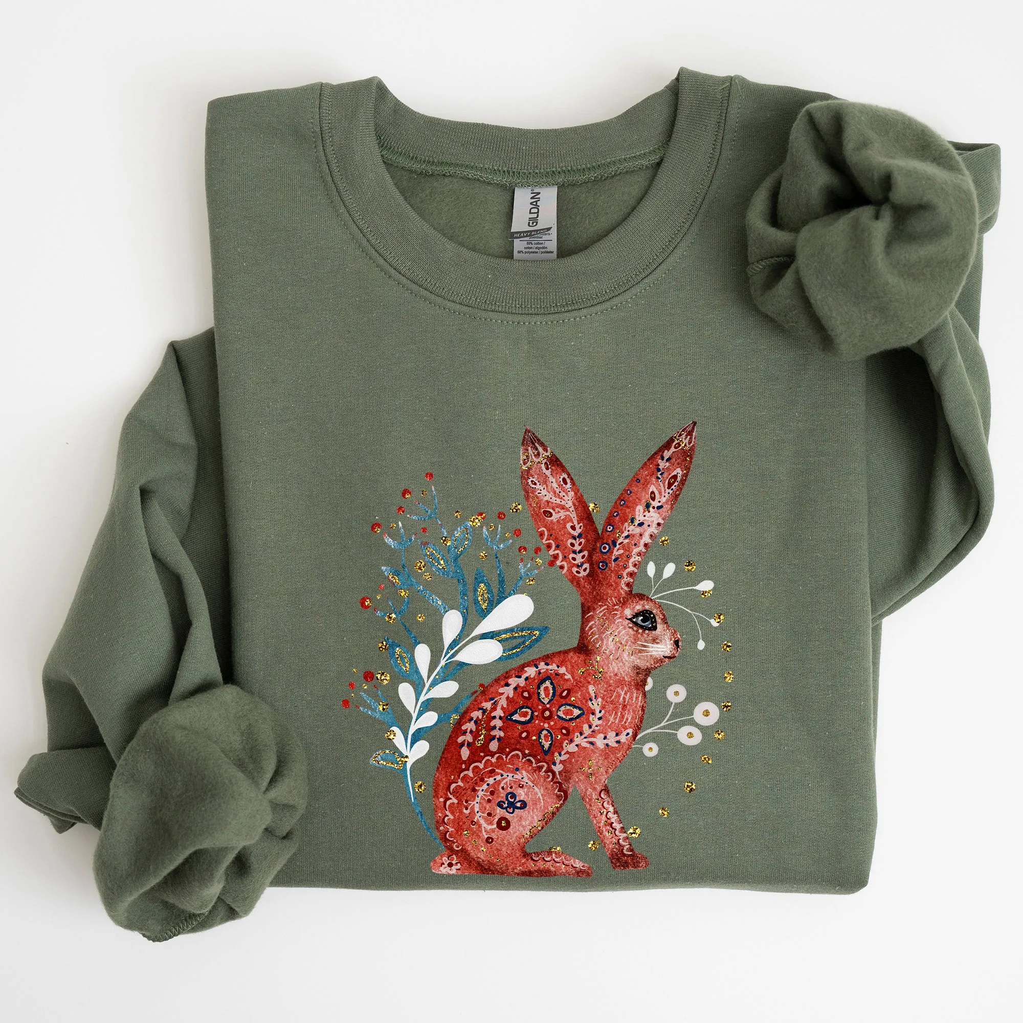 Folk Art Rabbit, Easter, Scandinavian Sweatshirt sold by Refinery Number One product image thumbnail 3