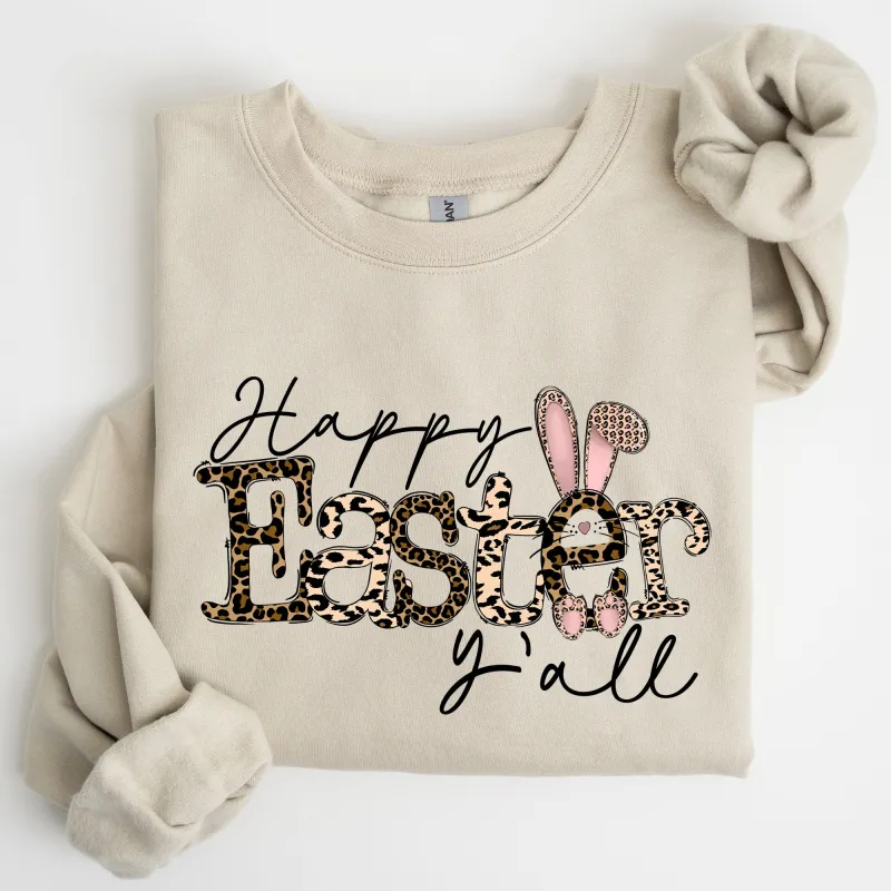 Happy Easter Y'all, Leopard Print, Rabbit Sweatshirt sold by Refinery Number One