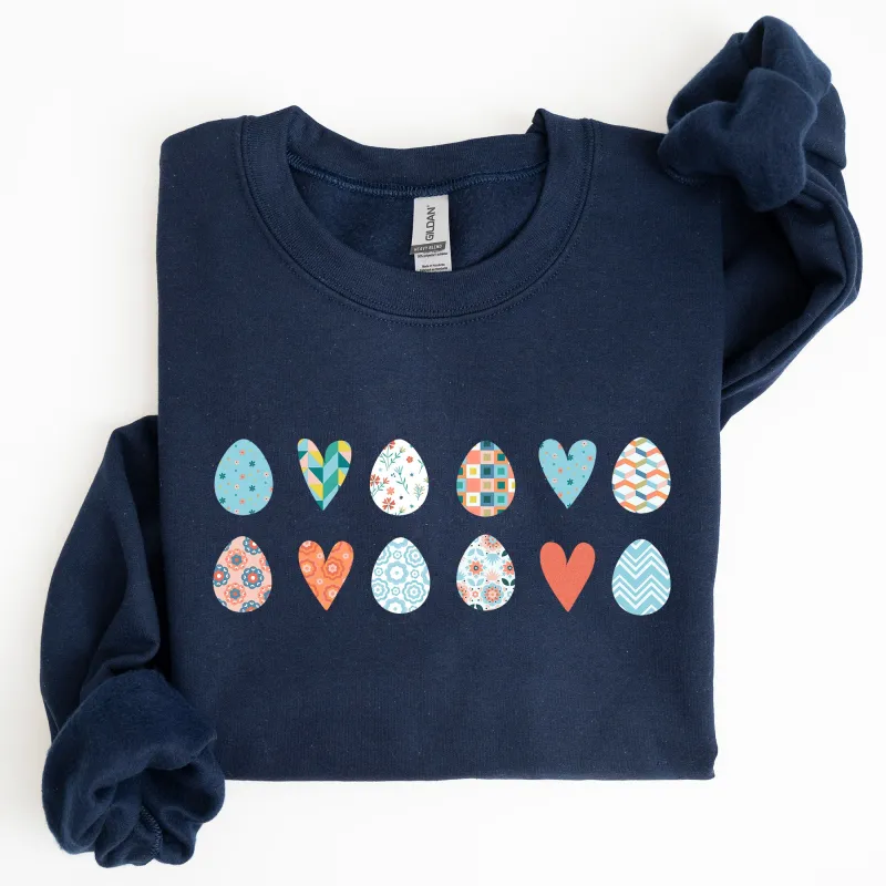 Hearts and Eggs, Colorful Easter Sweatshirt sold by Refinery Number One