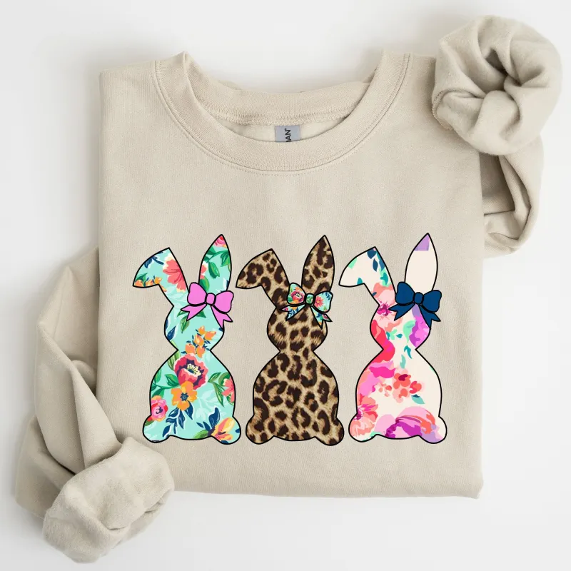 Retro Easter Rabbits, Floral, Leopard, Bunnies Sweatshirt sold by Refinery Number One
