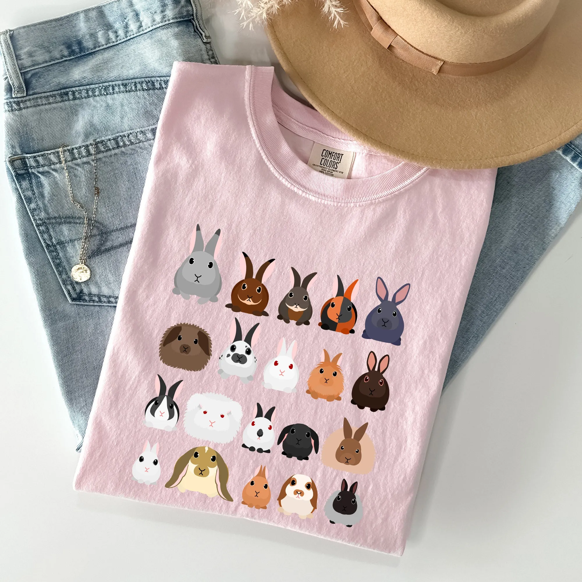 Colorful Rabbit Breeds, Rabbits In A Row, Easter Comfort Colors Tshirt sold by Refinery Number One product image thumbnail 2