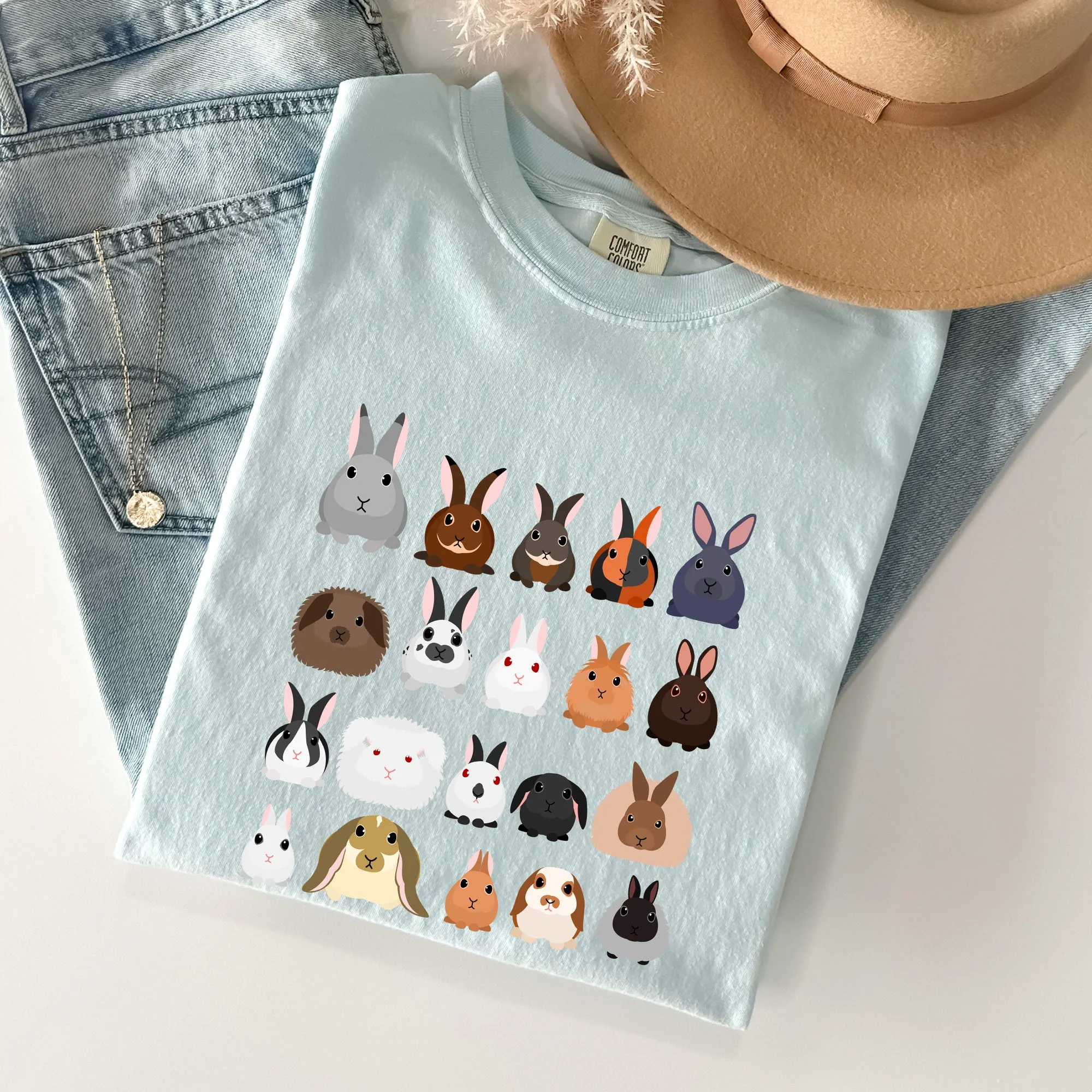 Colorful Rabbit Breeds, Rabbits In A Row, Easter Comfort Colors Tshirt sold by Refinery Number One product image thumbnail 5