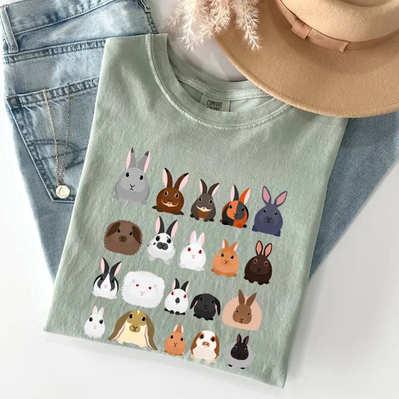 Colorful Rabbit Breeds, Rabbits In A Row, Easter Comfort Colors Tshirt sold by Refinery Number One