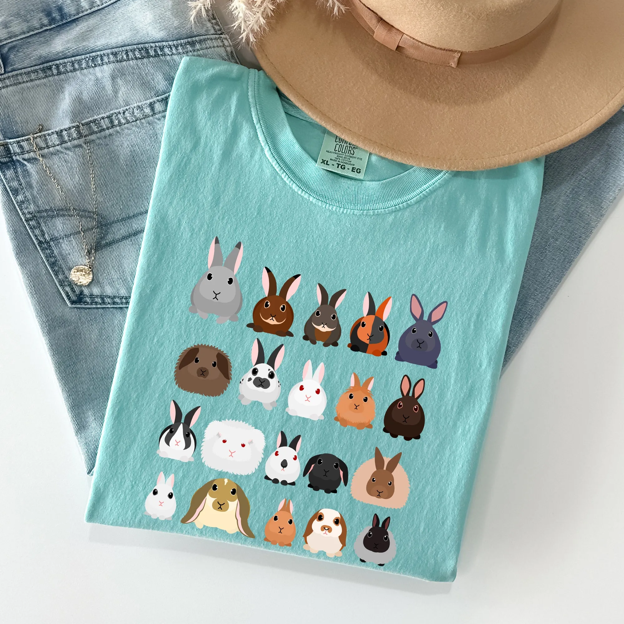 Colorful Rabbit Breeds, Rabbits In A Row, Easter Comfort Colors Tshirt sold by Refinery Number One product image thumbnail 4