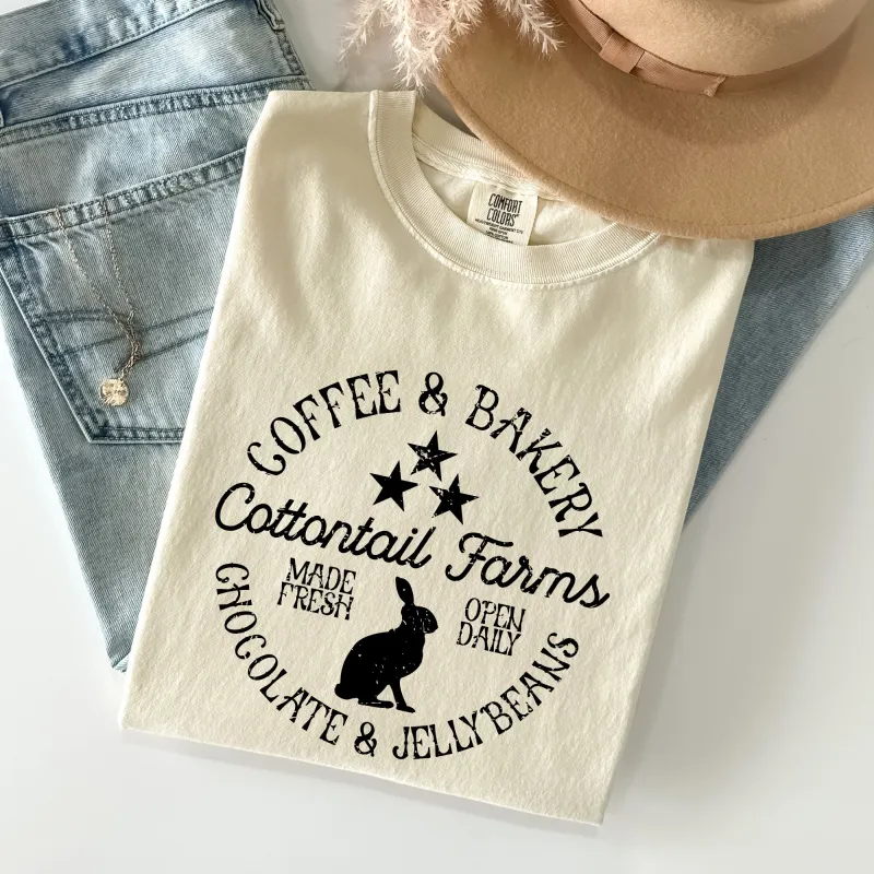 Cottontail Farms, Coffee and Bakery, Retro Sign, Easter Comfort Colors Tshirt sold by Refinery Number One