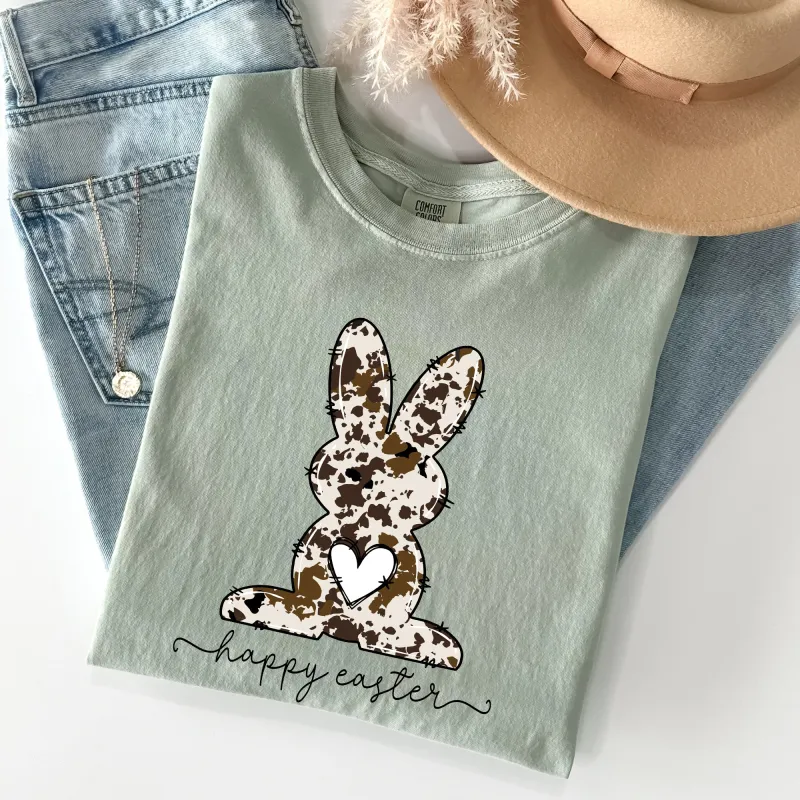Easter Bunny, Happy Easter Rabbit, Cow Print Comfort Colors Tshirt sold by Refinery Number One