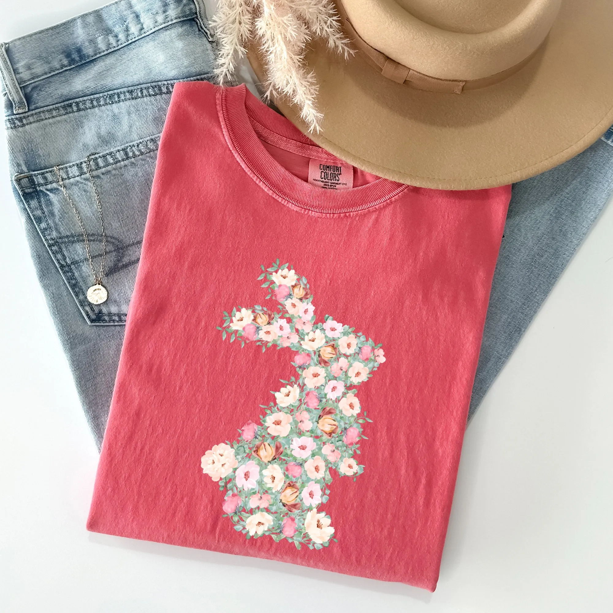 Floral Print Rabbit, Bunny, Easter Comfort Colors Tshirt sold by Refinery Number One product image thumbnail 4