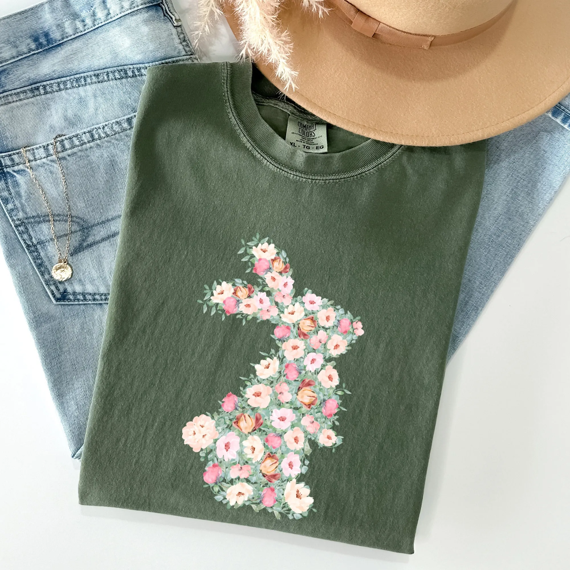 Floral Print Rabbit, Bunny, Easter Comfort Colors Tshirt sold by Refinery Number One product image thumbnail 2