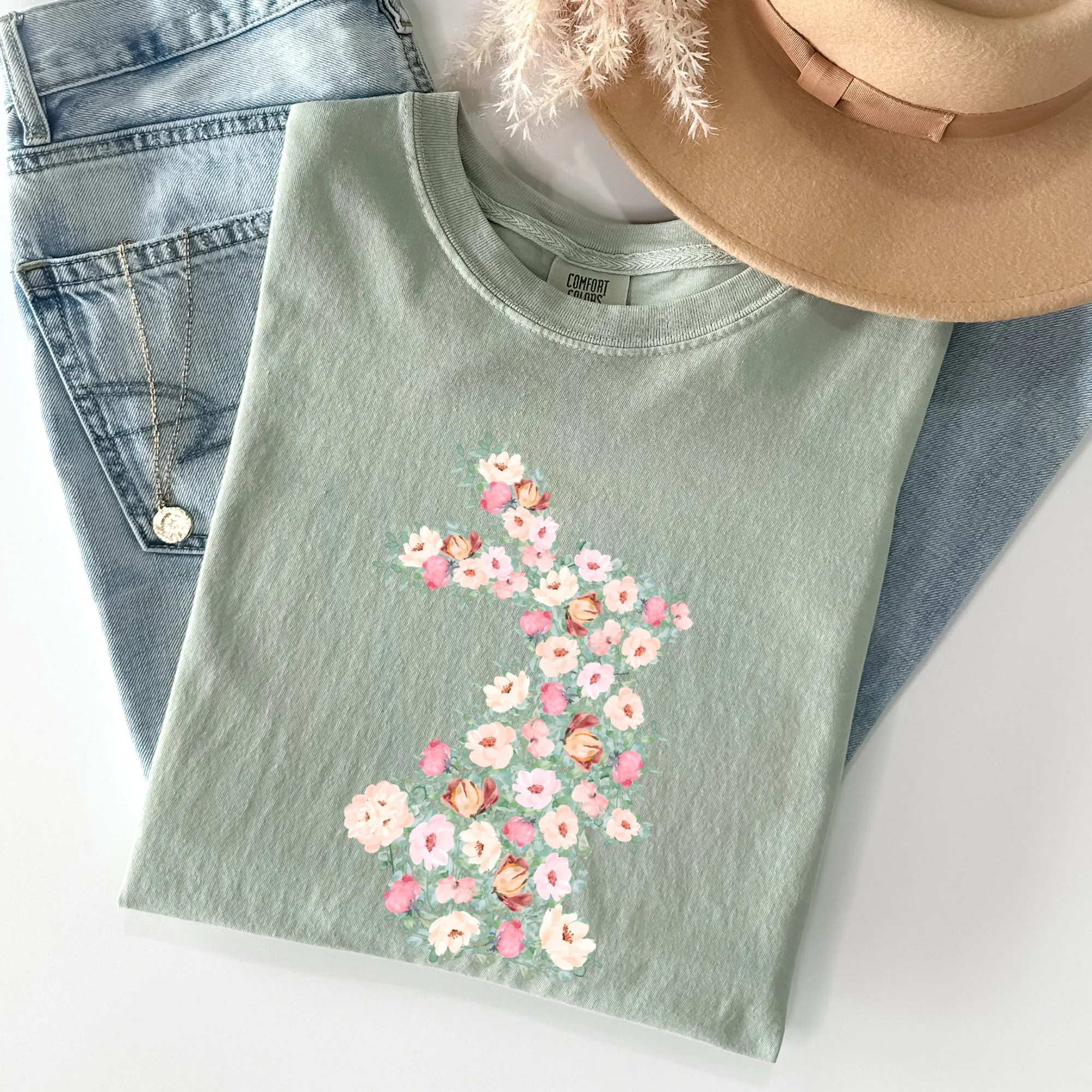 Floral Print Rabbit, Bunny, Easter Comfort Colors Tshirt sold by Refinery Number One product image thumbnail 3