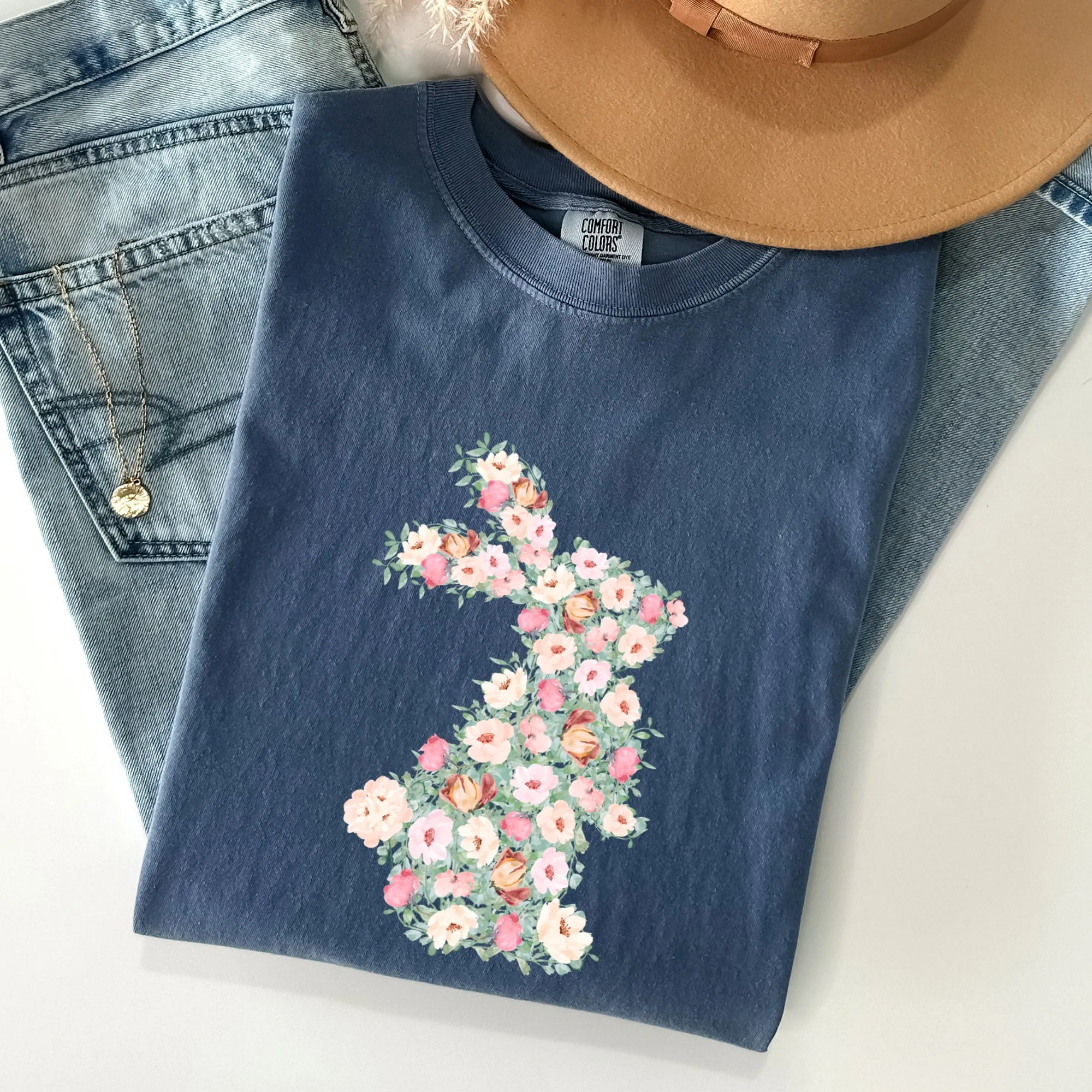 Floral Print Rabbit, Bunny, Easter Comfort Colors Tshirt sold by Refinery Number One product image thumbnail 5
