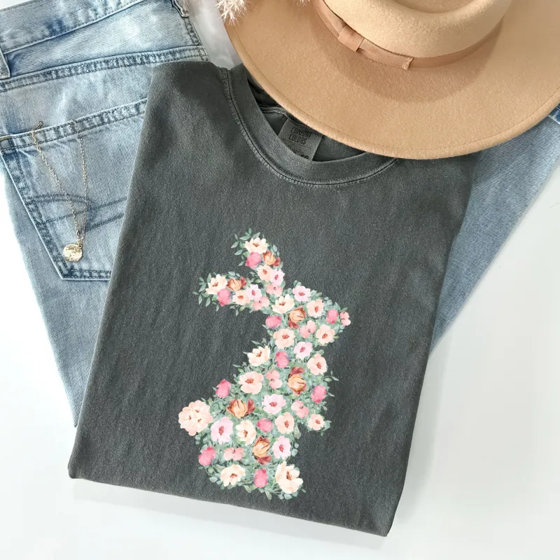 Floral Print Rabbit, Bunny, Easter Comfort Colors Tshirt sold by Refinery Number One
