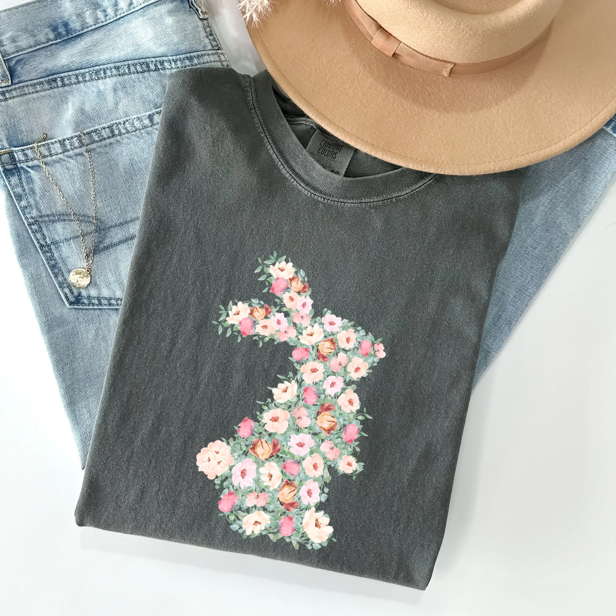 Floral Print Rabbit, Bunny, Easter Comfort Colors Tshirt sold by Refinery Number One
