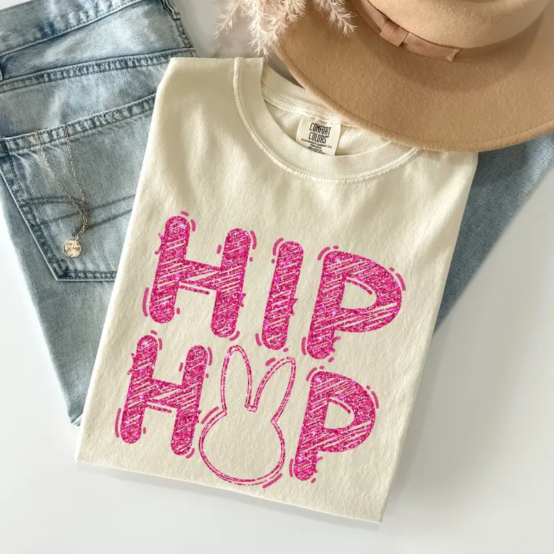 Hip Hop, Retro Glitter Effect, Bunny, Rabbit, Easter Comfort Colors Tshirt made by Refinery Number One