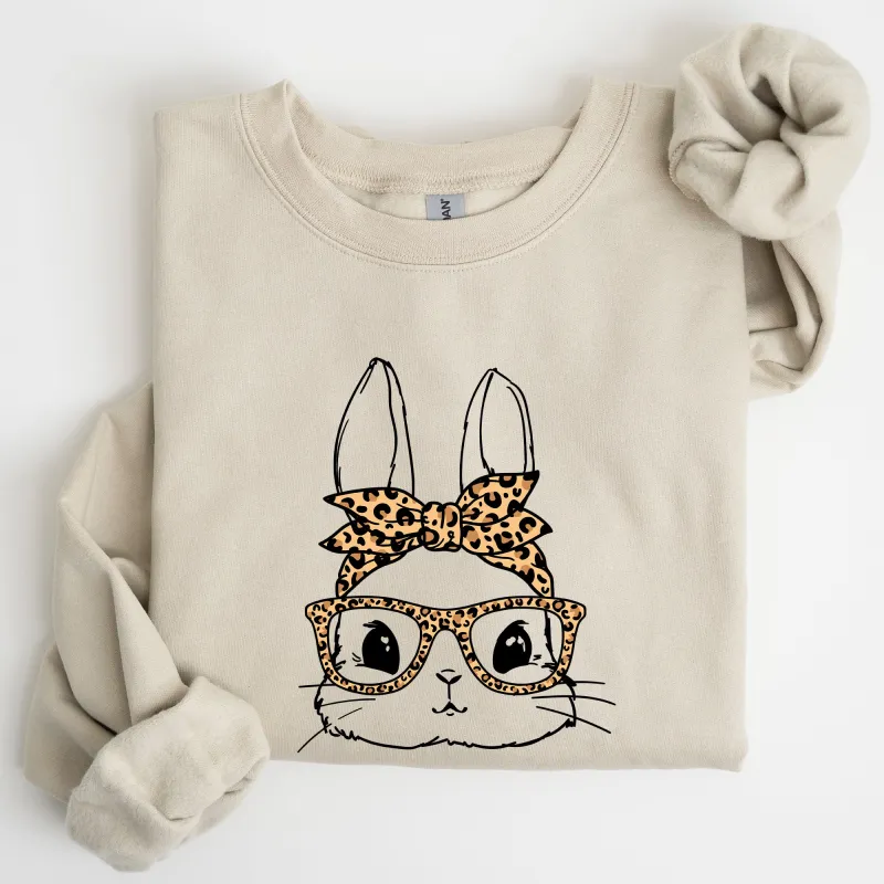Cute Bunny, Glasses, Leopard Bandana, Easter, Hipster Sweatshirt sold by Refinery Number One