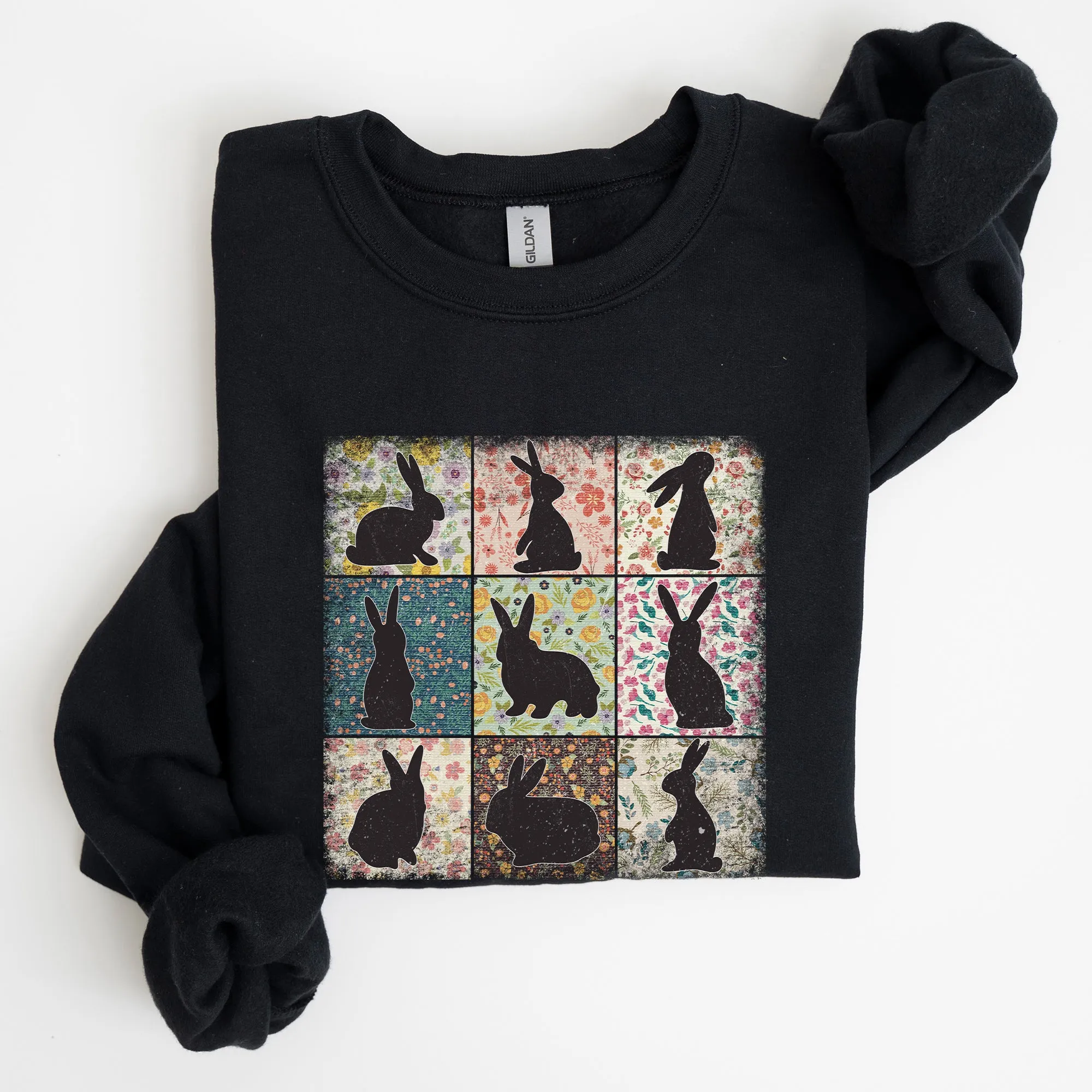 Retro Floral Print, Easter Bunnies, Quilt Sweatshirt sold by Refinery Number One product image thumbnail 5