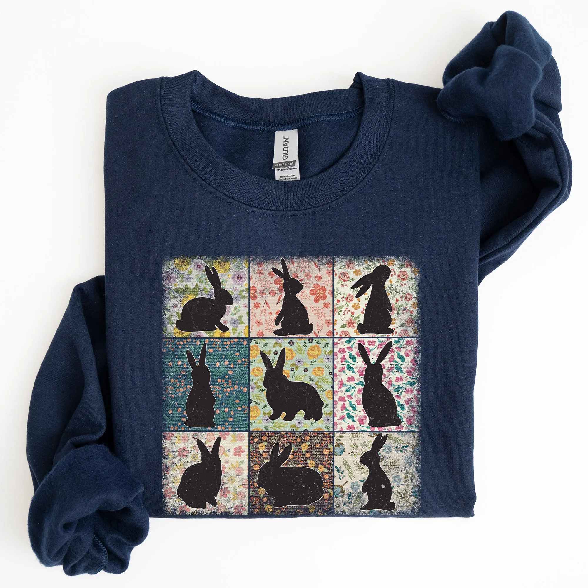 Retro Floral Print, Easter Bunnies, Quilt Sweatshirt sold by Refinery Number One product image thumbnail 2